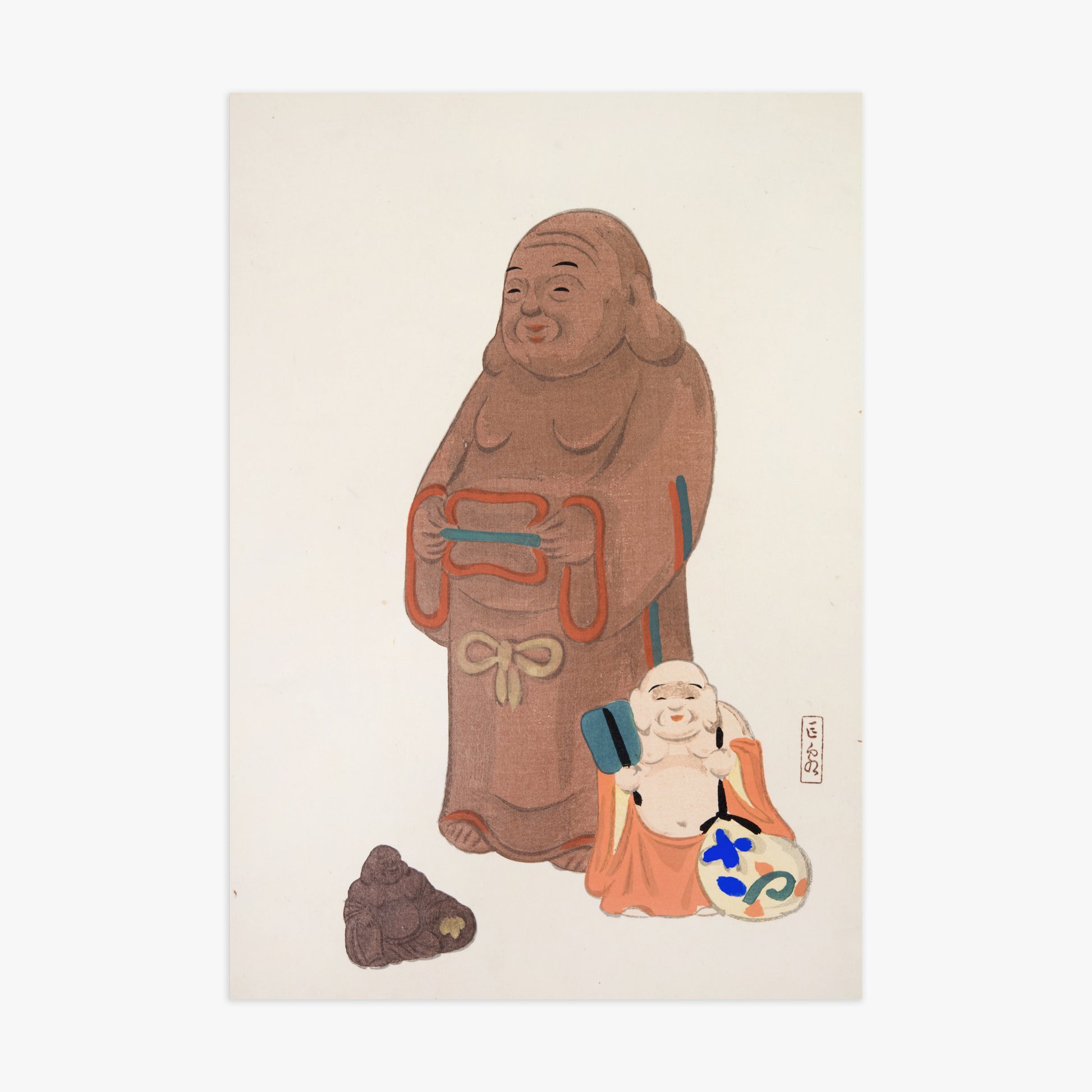 Kawasaki Kyosen: Kyosen’s Collected Illustrations of Japanese Toys Nr. 51 ("Serene Statues"), 70x100cm Art Reproduction Unframed