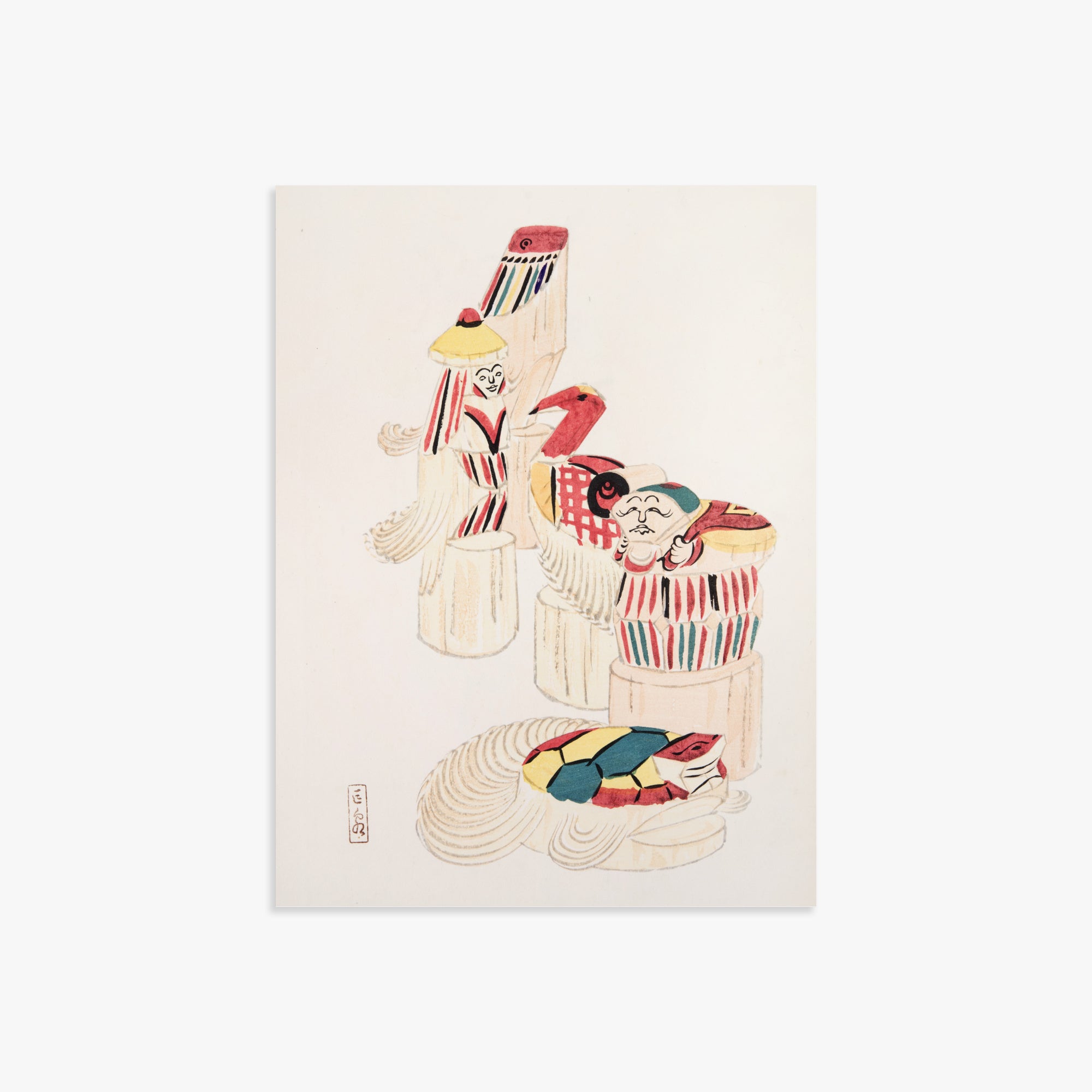 Kawasaki Kyosen: Kyosen’s Collected Illustrations of Japanese Toys Nr. 52 ("Ancient Folk Spirits"), 30x40cm Art Reproduction Unframed