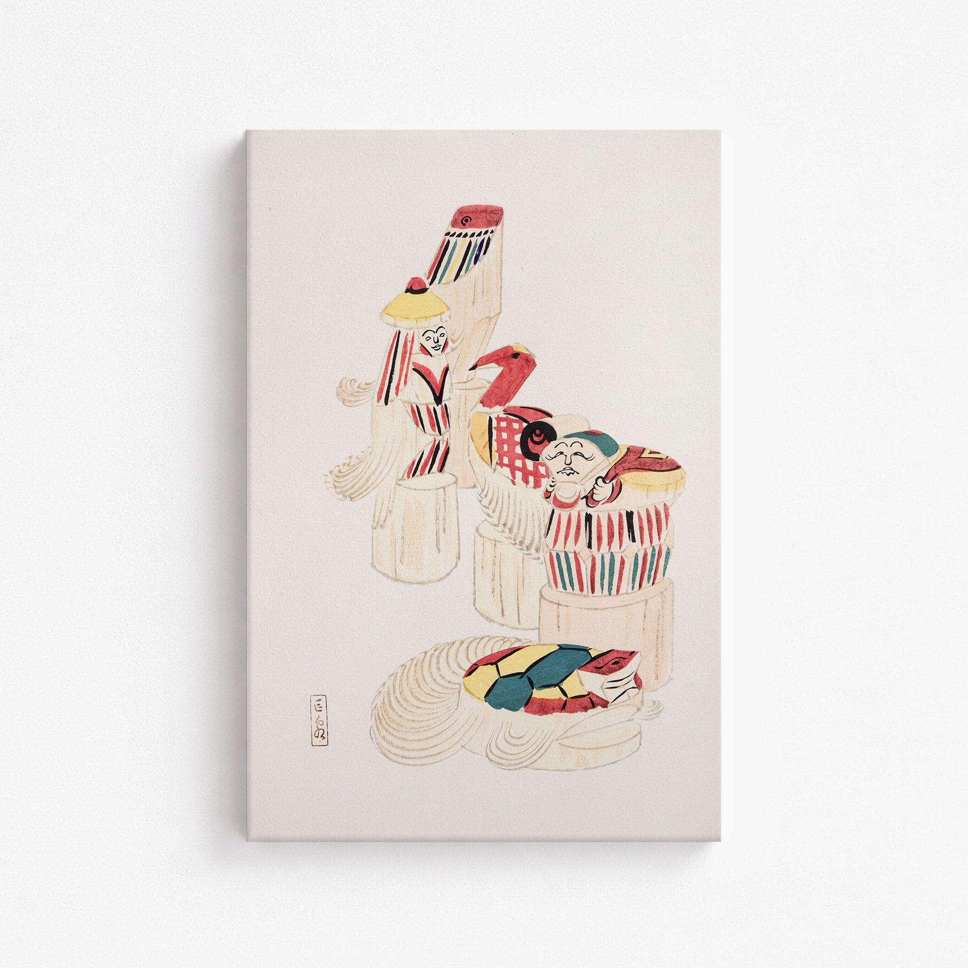 Kawasaki Kyosen: Kyosen’s Collected Illustrations of Japanese Toys Nr. 52 ("Ancient Folk Spirits"), 61x91cm Satin Canvas Art Reproduction