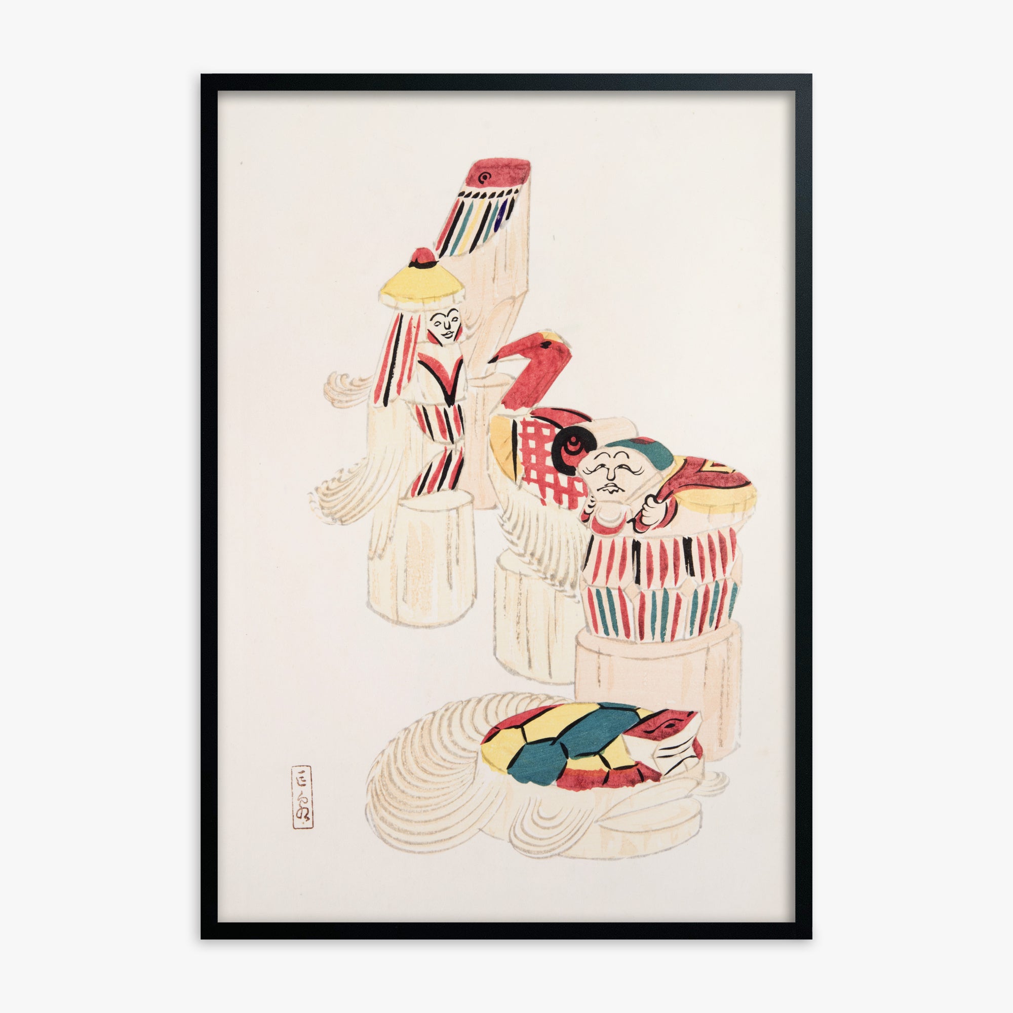 Kawasaki Kyosen: Kyosen’s Collected Illustrations of Japanese Toys Nr. 52 ("Ancient Folk Spirits"), Black Framed Art Reproduction With Black Frame