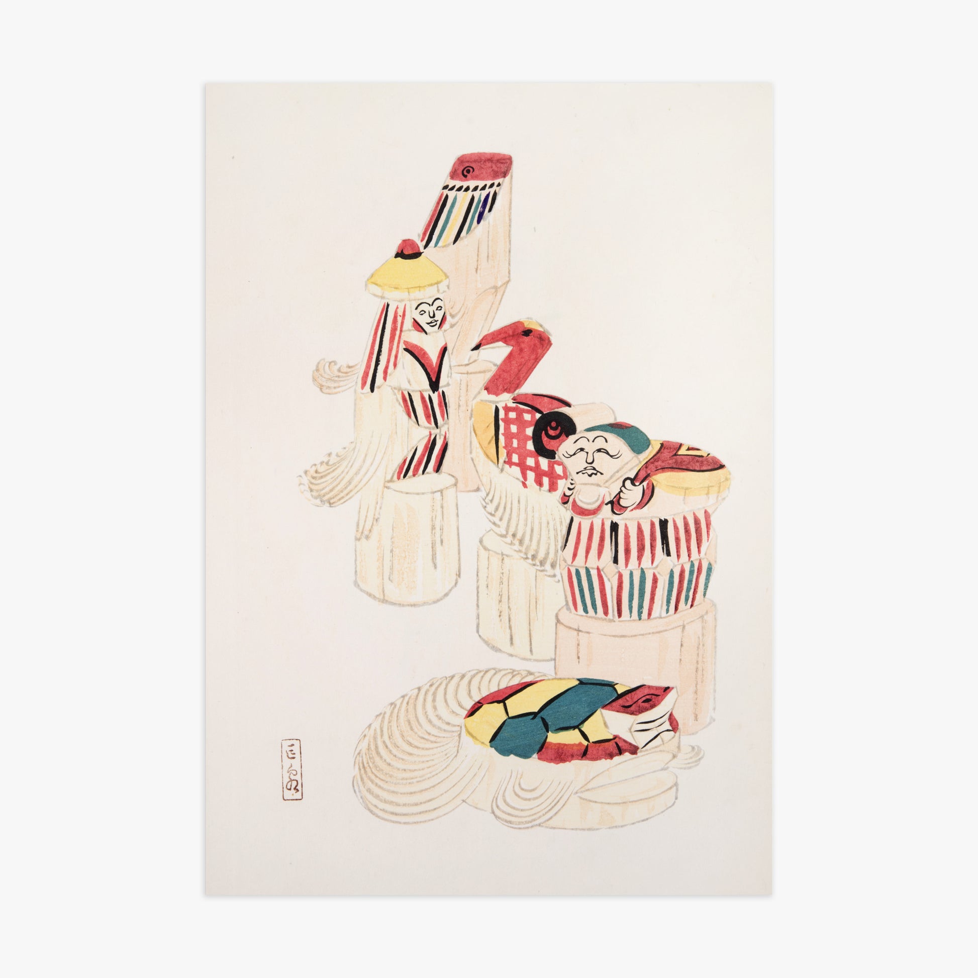 Kawasaki Kyosen: Kyosen’s Collected Illustrations of Japanese Toys Nr. 52 ("Ancient Folk Spirits"), 70x100cm Art Reproduction Unframed