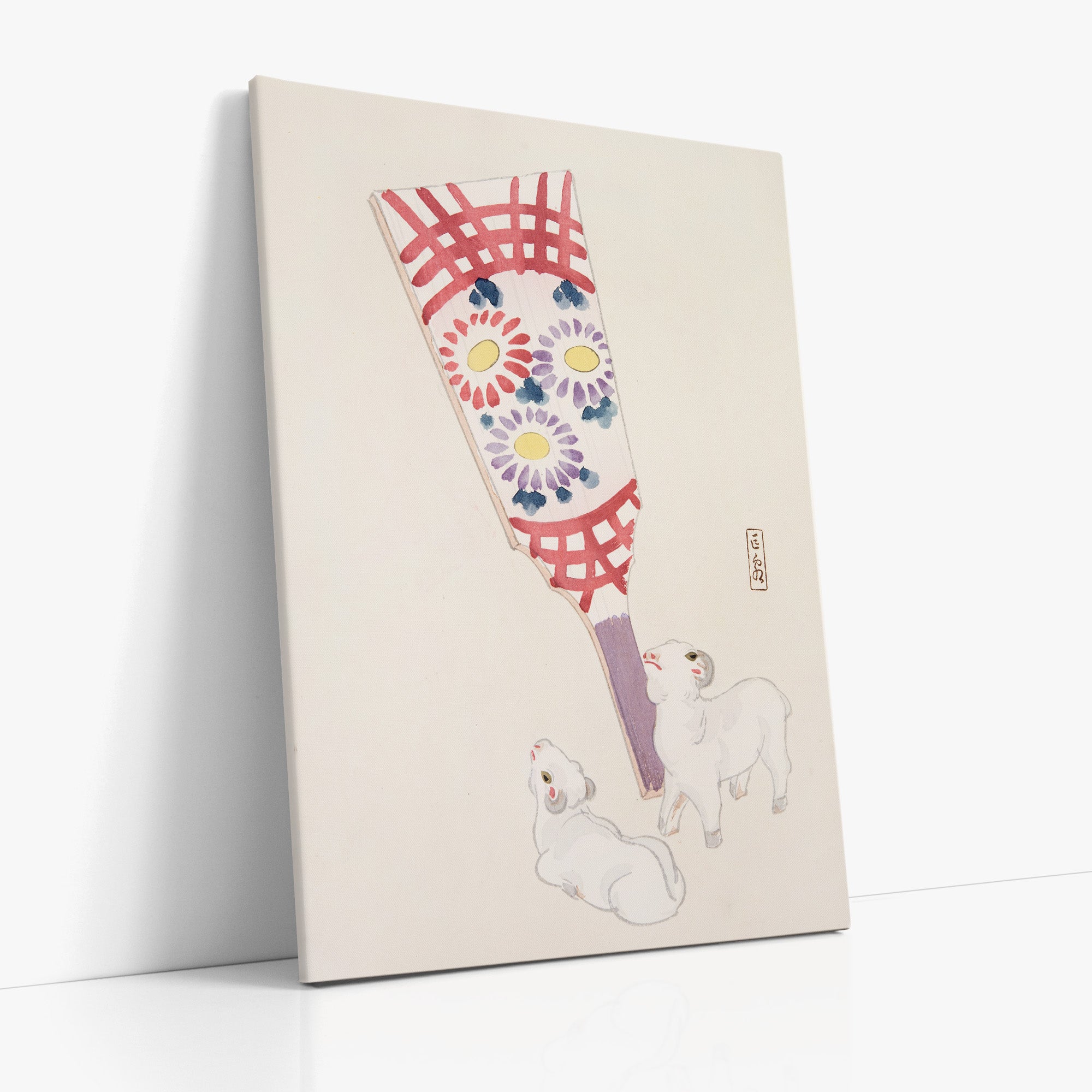 Kawasaki Kyosen’s Collected Illustrations of Japanese Toys No. 54 ("Playful Spirits: Traditional Paddle and Lambs"), Vintage Japanese Wall A