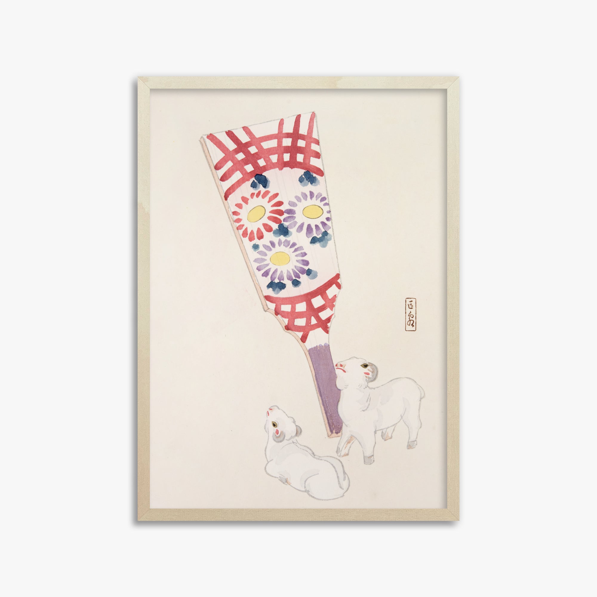 Kyosen's Collected Illustrations of Japanese Toys Nr. 54 ("Playful Spirits: Traditional Paddle and Lambs")