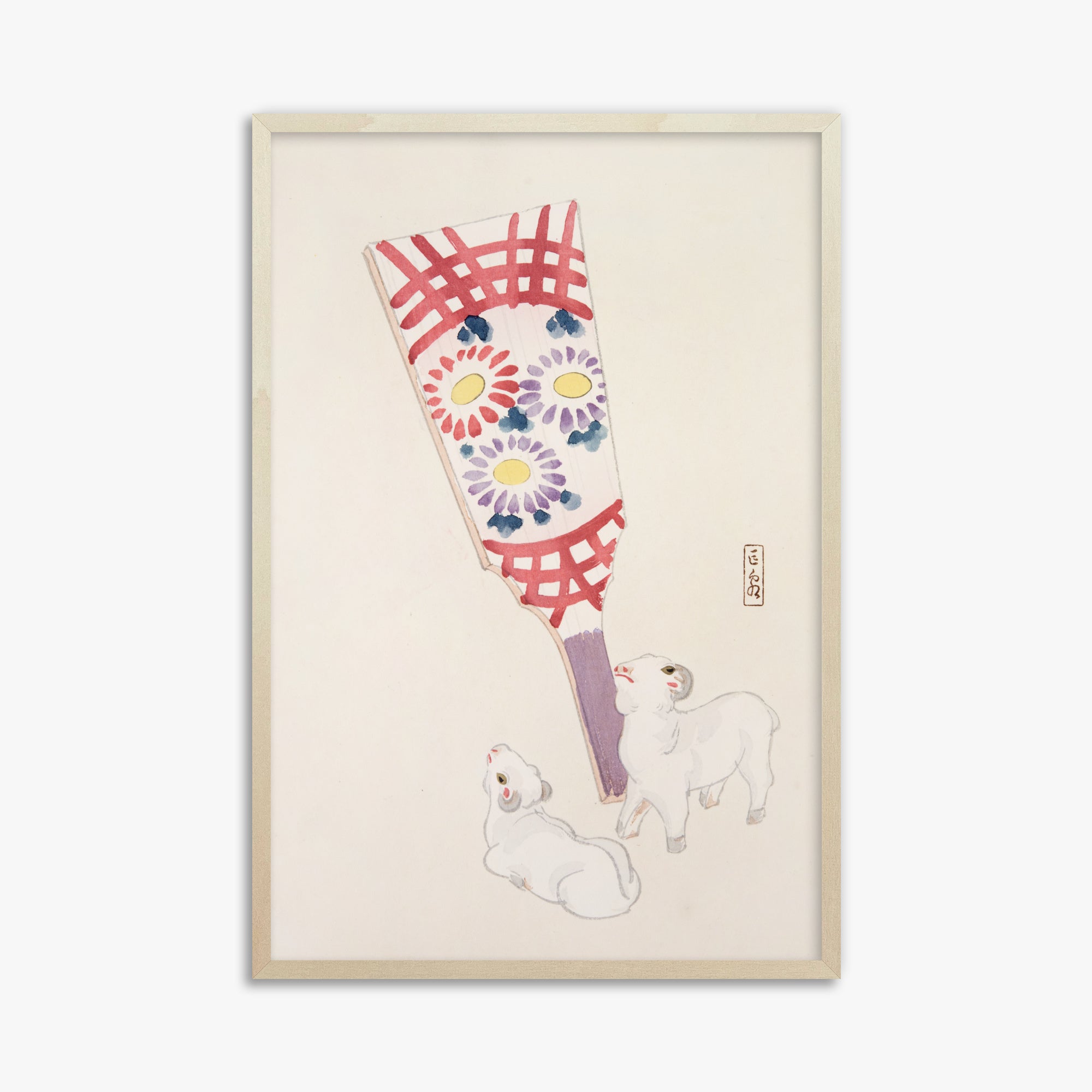 Kyosen's Collected Illustrations of Japanese Toys Nr. 54 ("Playful Spirits: Traditional Paddle and Lambs")