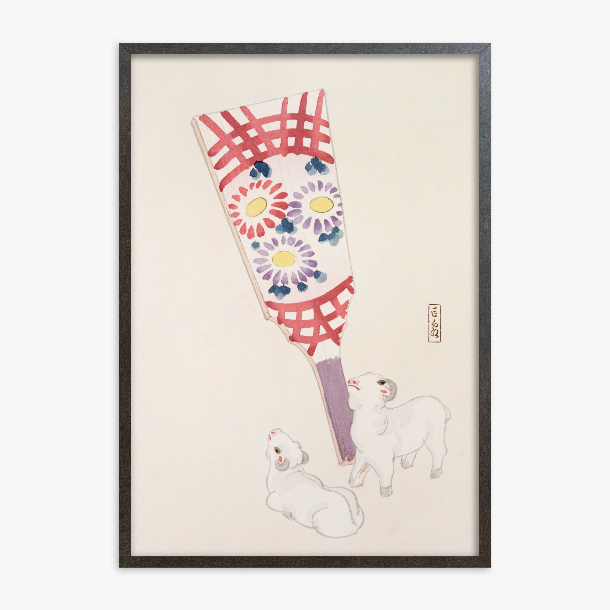 Kyosen's Collected Illustrations of Japanese Toys Nr. 54 ("Playful Spirits: Traditional Paddle and Lambs")
