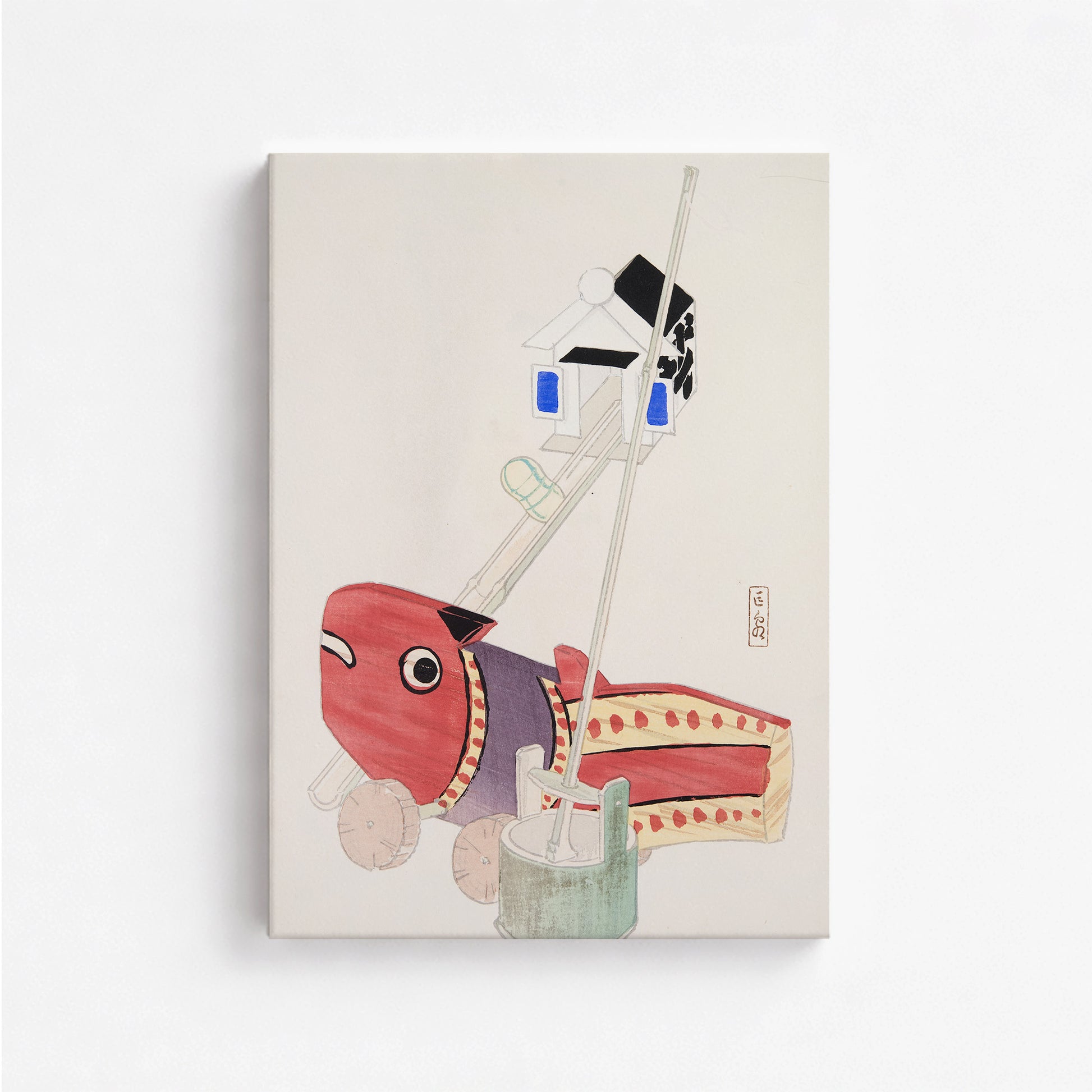 Kawasaki Kyosen: Kyosen’s Collected Illustrations of Japanese Toys Nr. 55 ("Harbor Guardian"), 50x70cm Satin Canvas Art Reproduction