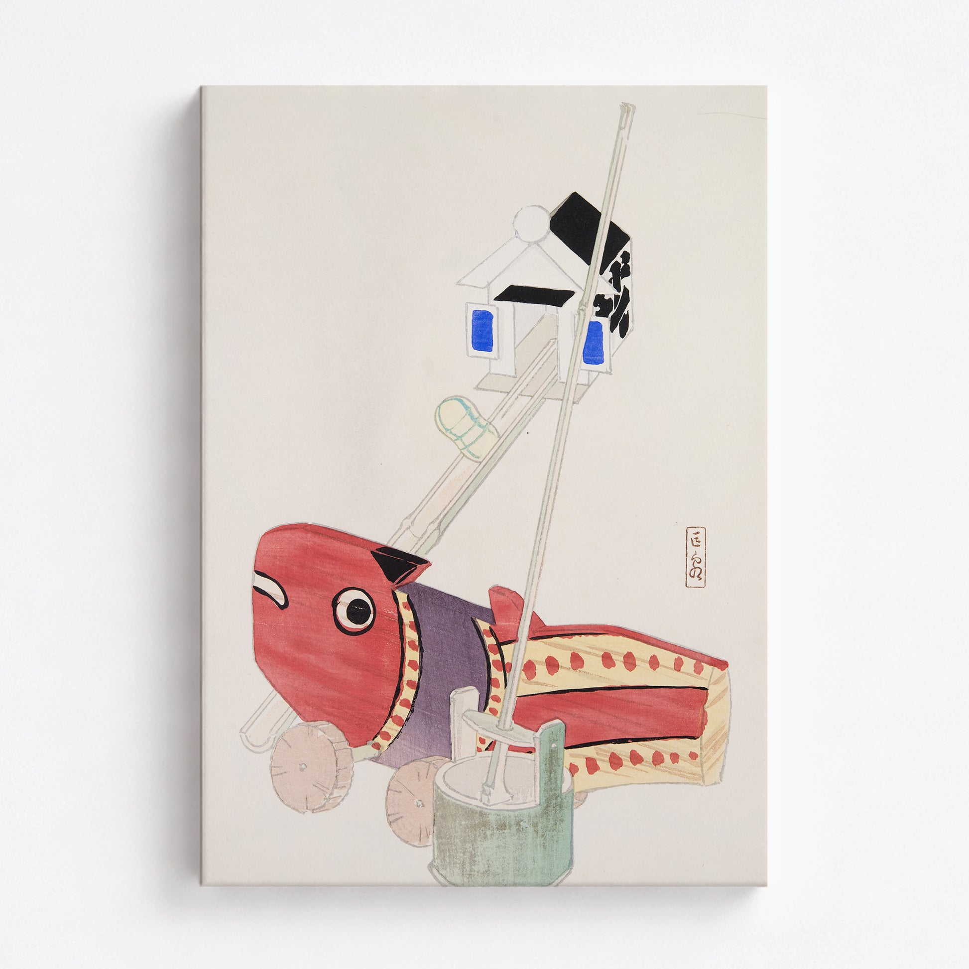 Kawasaki Kyosen: Kyosen’s Collected Illustrations of Japanese Toys Nr. 55 ("Harbor Guardian"), 70x100cm Satin Canvas Art Reproduction