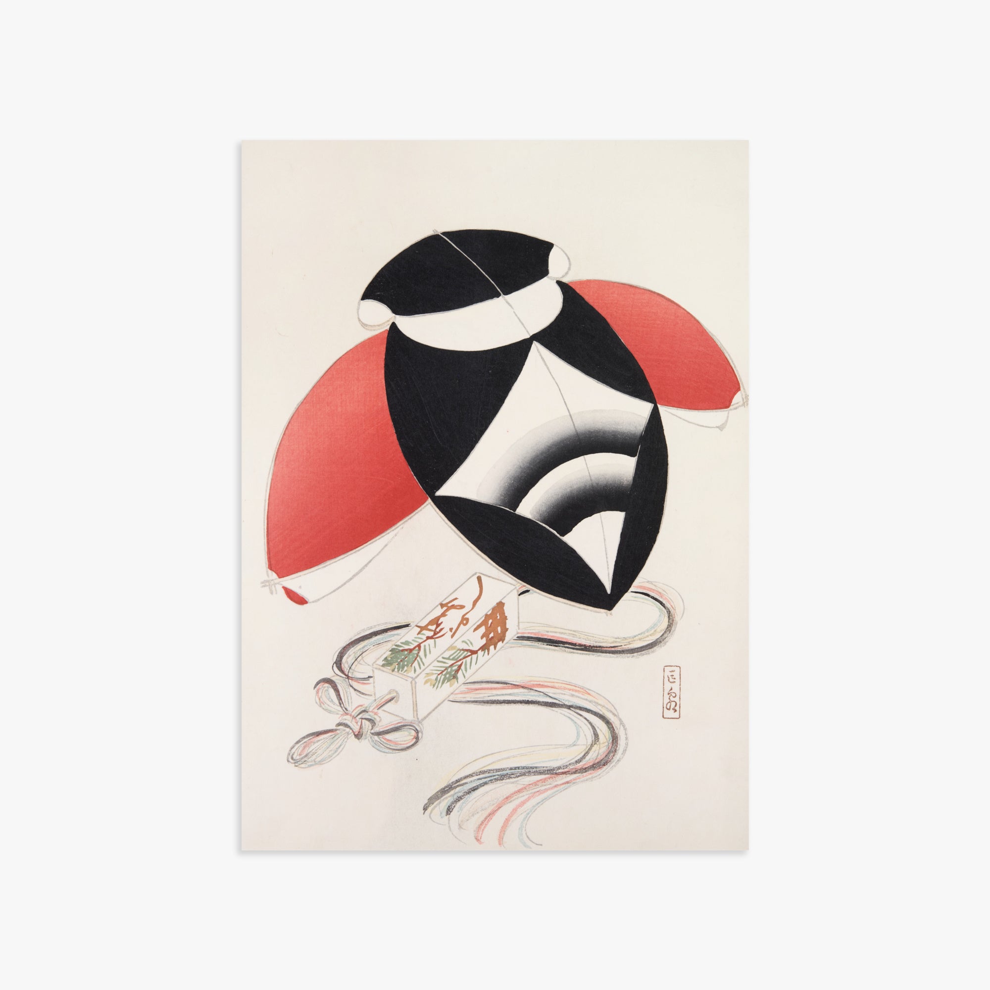 Kawasaki Kyosen: Kyosen’s Collected Illustrations of Japanese Toys Nr. 56 ("Harlequin Festival Kite"), 50x70cm Art Reproduction Unframed