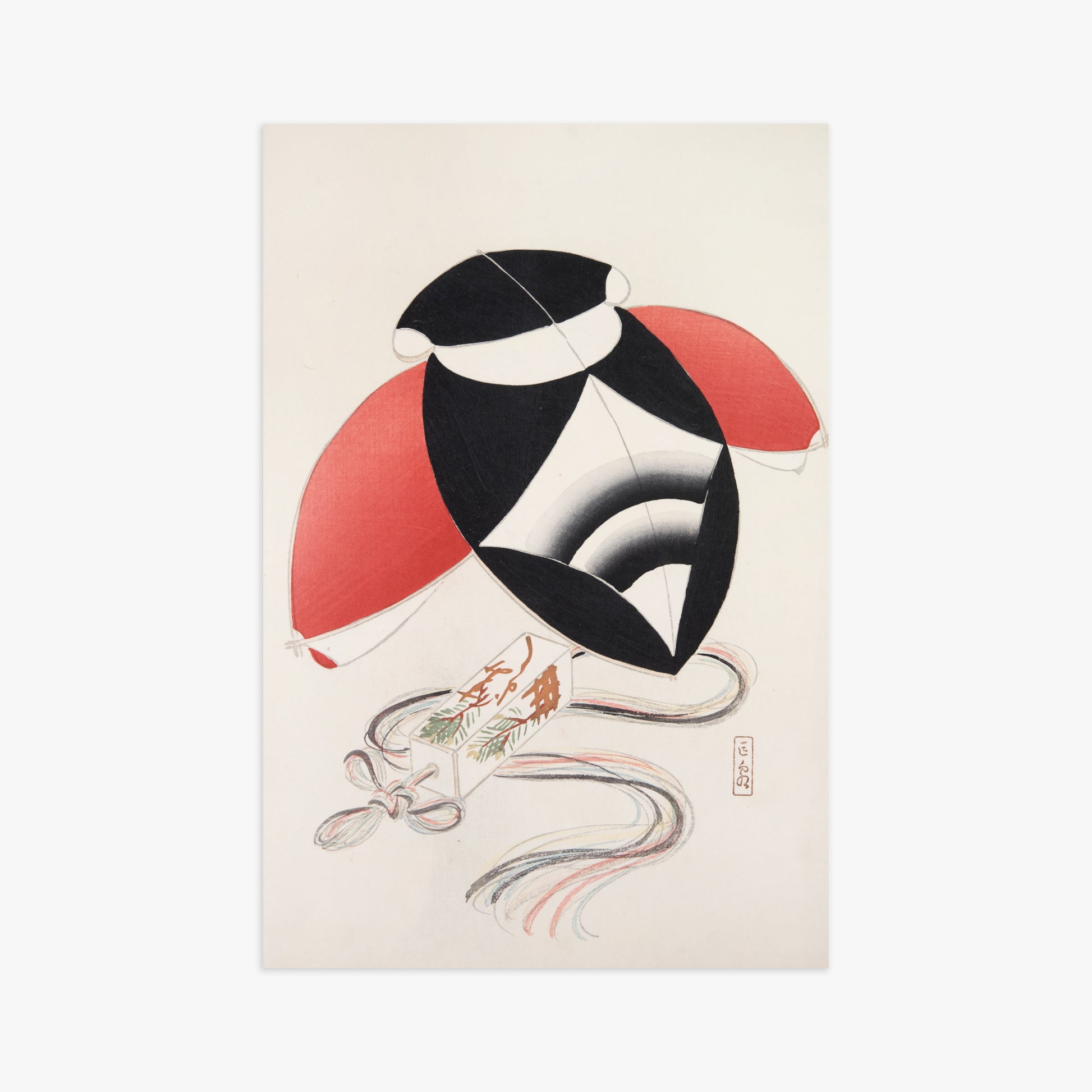 Kawasaki Kyosen: Kyosen’s Collected Illustrations of Japanese Toys Nr. 56 ("Harlequin Festival Kite"), 61x91cm Art Reproduction Unframed
