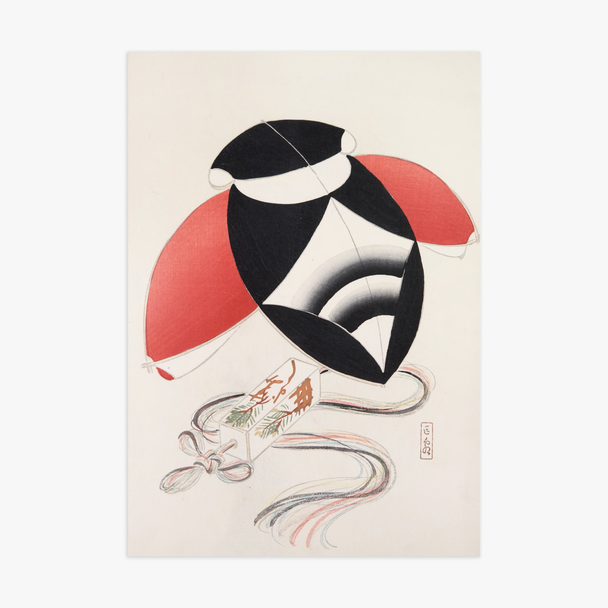 Kawasaki Kyosen: Kyosen’s Collected Illustrations of Japanese Toys Nr. 56 ("Harlequin Festival Kite"), 70x100cm Art Reproduction Unframed