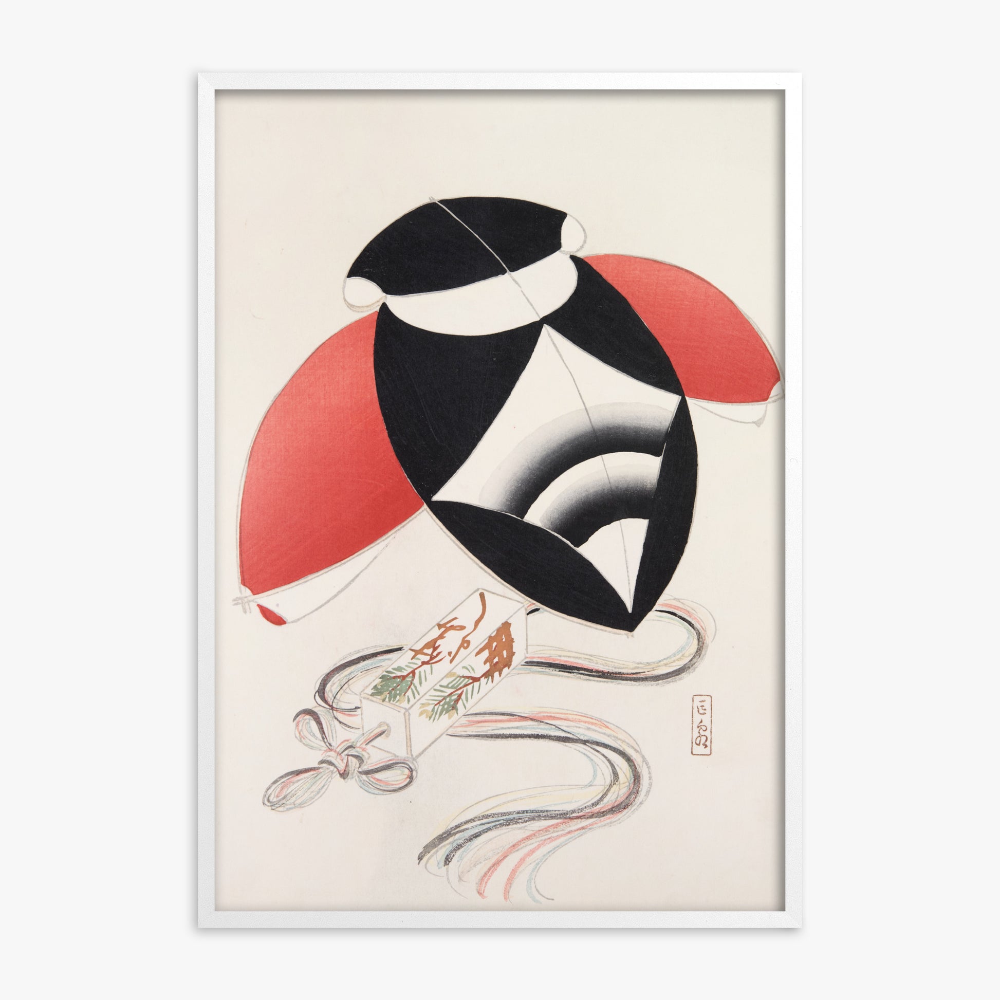 Kawasaki Kyosen: Kyosen’s Collected Illustrations of Japanese Toys Nr. 56 ("Harlequin Festival Kite"), White Framed Art Reproduction With White Frame