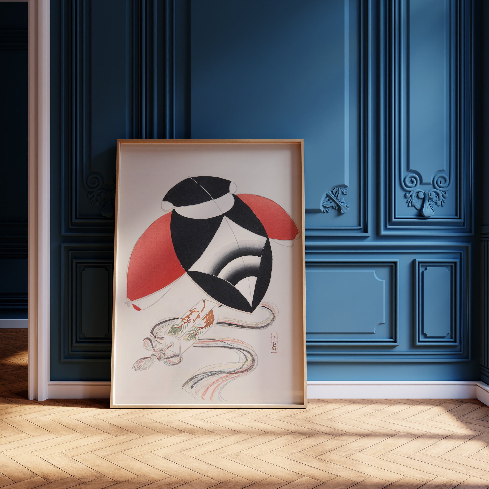 Design Concept No. 12 for Kawasaki Kyosen: Kyosen’s Collected Illustrations of Japanese Toys Nr. 56 ("Harlequin Festival Kite") Japanese Wall Art