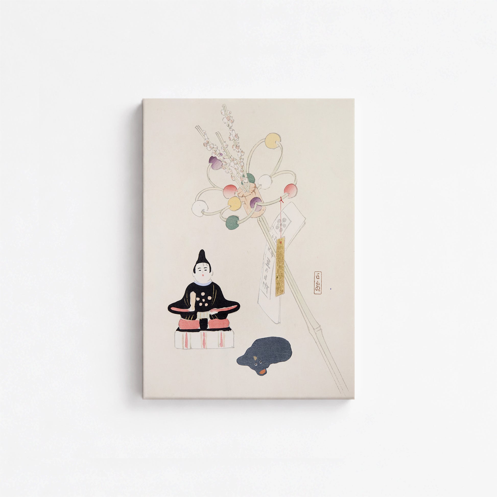 Kawasaki Kyosen: Kyosen’s Collected Illustrations of Japanese Toys Nr. 57 ("Serene Dolls Festival"), 21x30cm Satin Canvas Art Reproduction