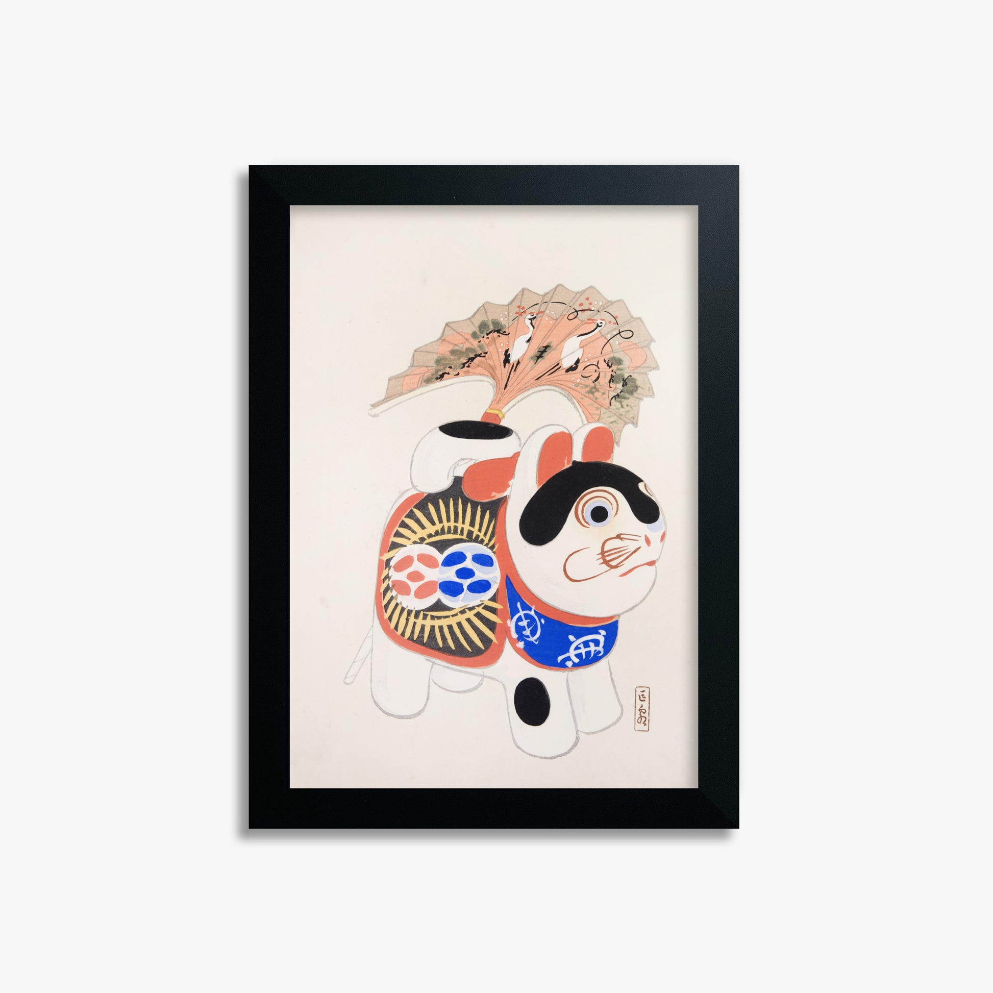 Kawasaki Kyosen: Kyosen’s Collected Illustrations of Japanese Toys Nr. 58 ("Lucky Guardian - Vintage Charm"), 21x30cm Framed Art Reproduction With Black Frame