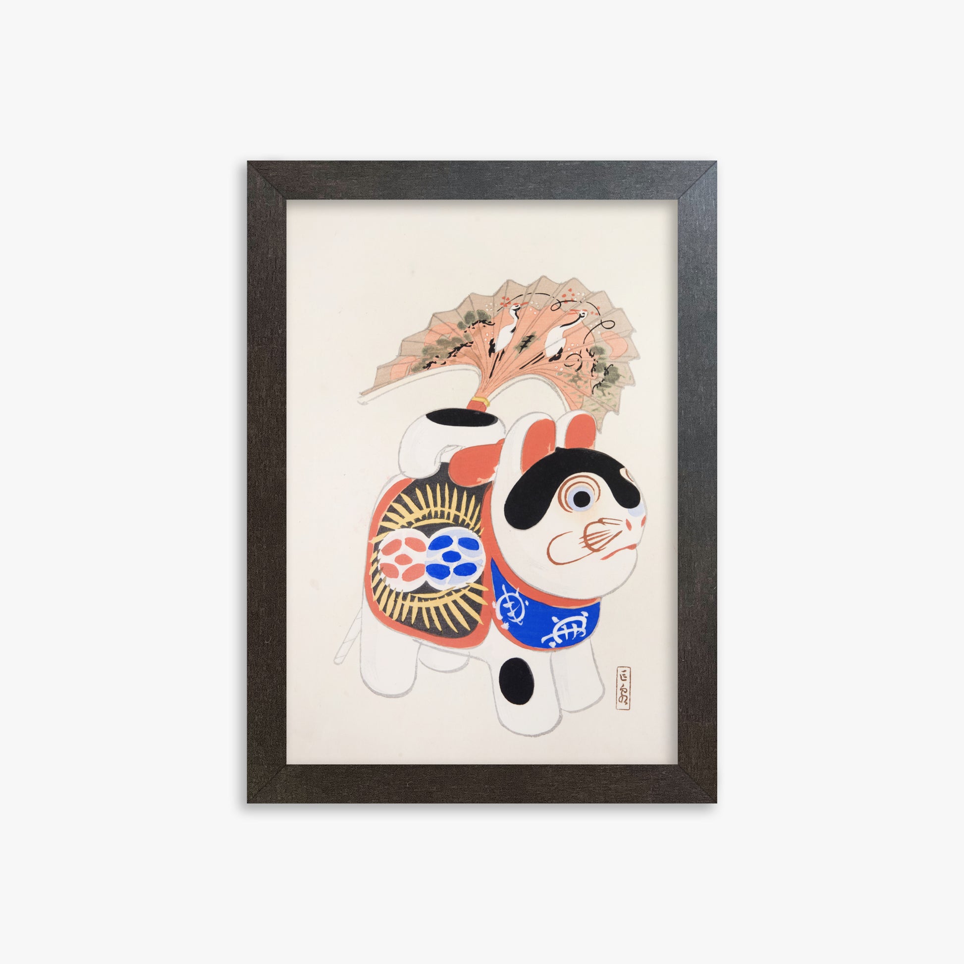Kawasaki Kyosen: Kyosen’s Collected Illustrations of Japanese Toys Nr. 58 ("Lucky Guardian - Vintage Charm"), 21x30cm Framed Art Reproduction With Espresso Frame