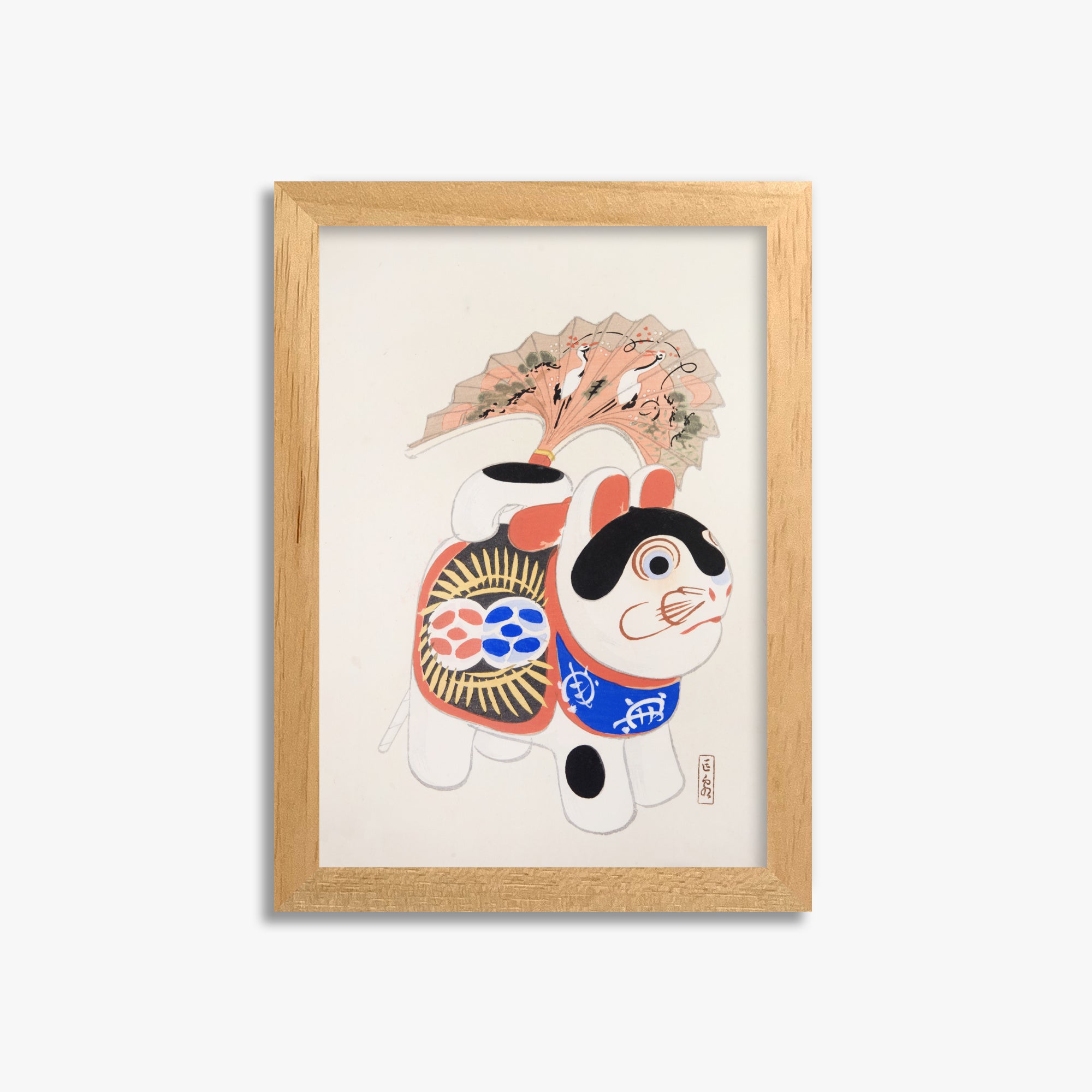 Kawasaki Kyosen: Kyosen’s Collected Illustrations of Japanese Toys Nr. 58 ("Lucky Guardian - Vintage Charm"), 21x30cm Framed Art Reproduction With Oak Frame