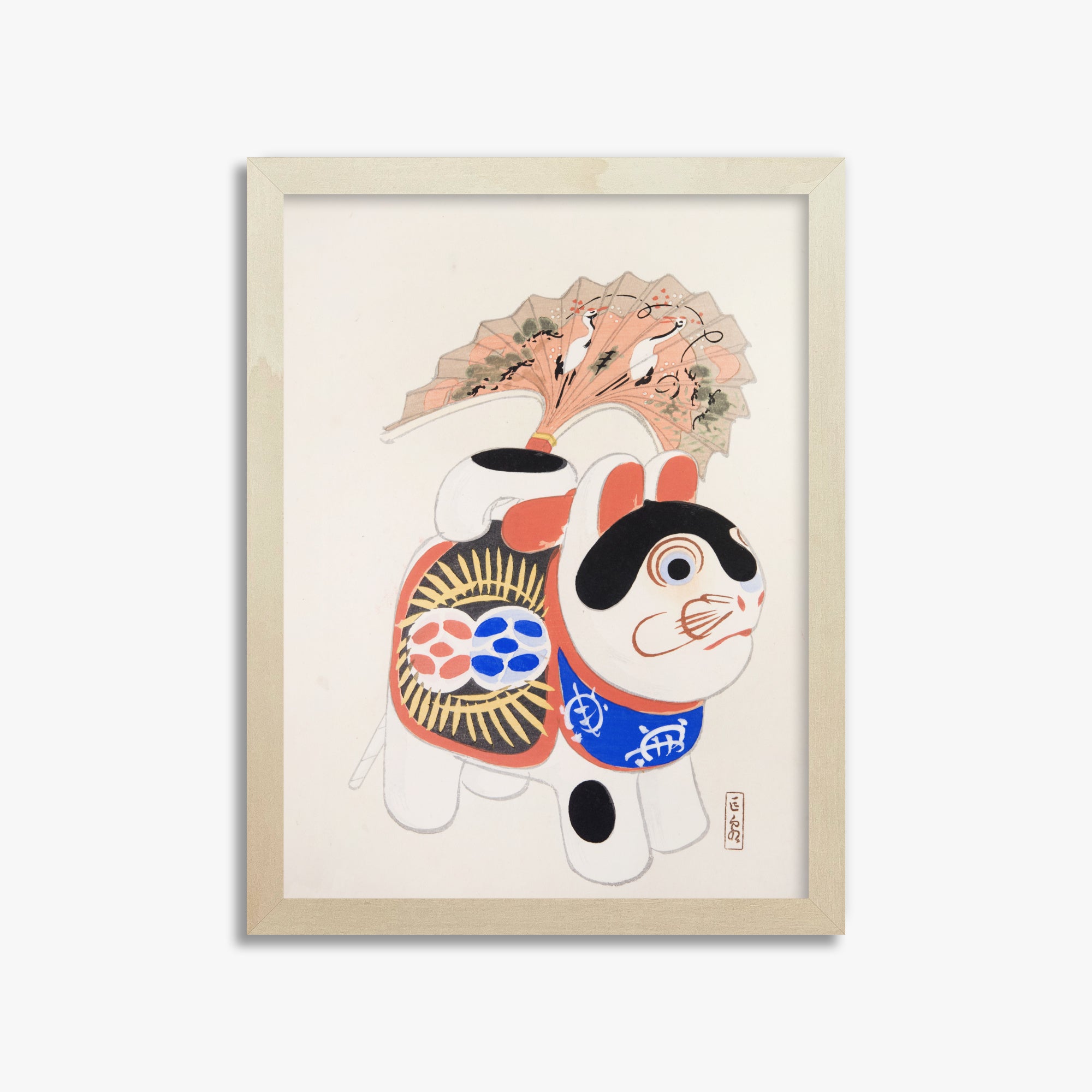 Kawasaki Kyosen: Kyosen’s Collected Illustrations of Japanese Toys Nr. 58 ("Lucky Guardian - Vintage Charm"), 30x40cm Framed Art Reproduction With Lime Wood Frame