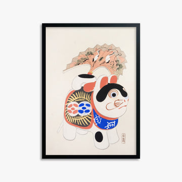 Kawasaki Kyosen: Kyosen’s Collected Illustrations of Japanese Toys Nr. 58 ("Lucky Guardian - Vintage Charm"), 50x70cm Framed Art Reproduction With Black Frame
