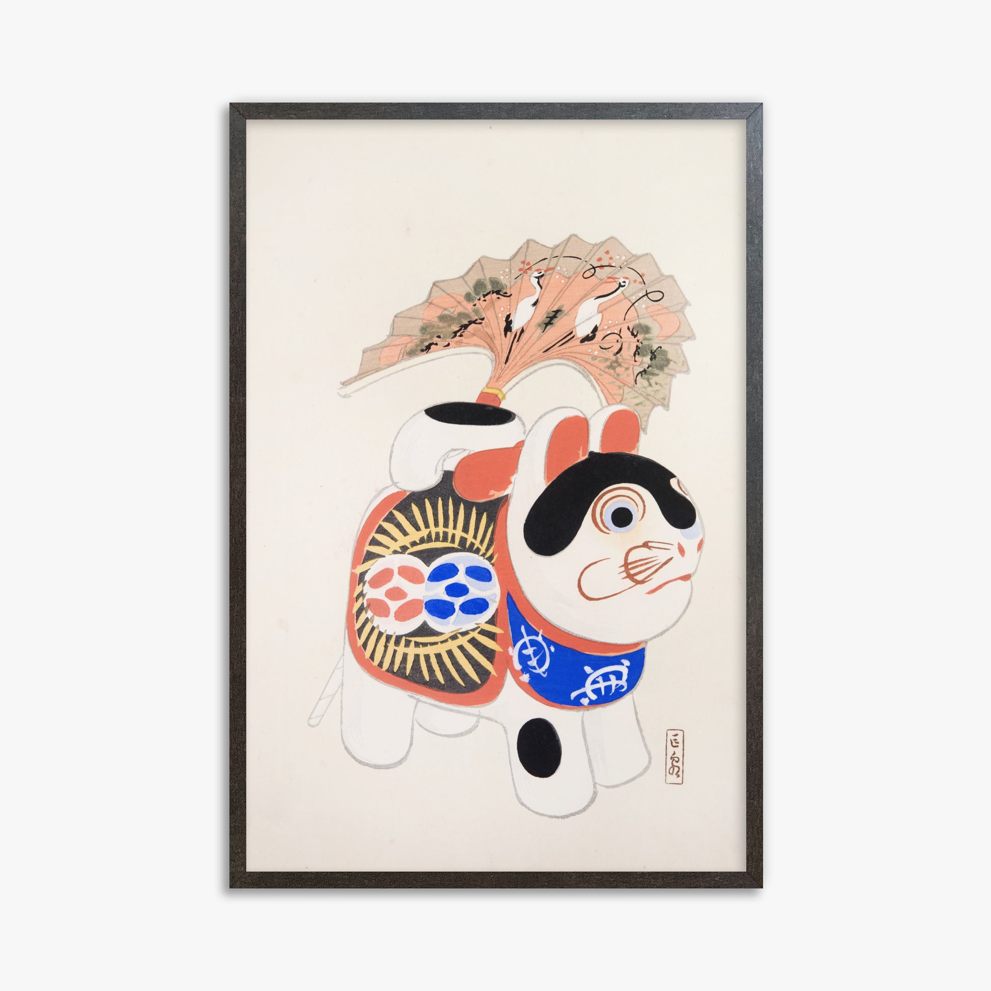Kawasaki Kyosen: Kyosen’s Collected Illustrations of Japanese Toys Nr. 58 ("Lucky Guardian - Vintage Charm"), 61x91cm Framed Art Reproduction With Espresso Frame