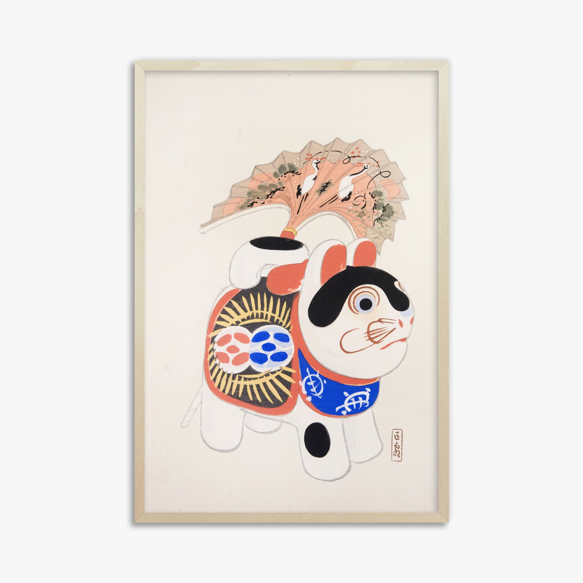 Kawasaki Kyosen: Kyosen’s Collected Illustrations of Japanese Toys Nr. 58 ("Lucky Guardian - Vintage Charm"), 61x91cm Framed Art Reproduction With Lime Wood Frame