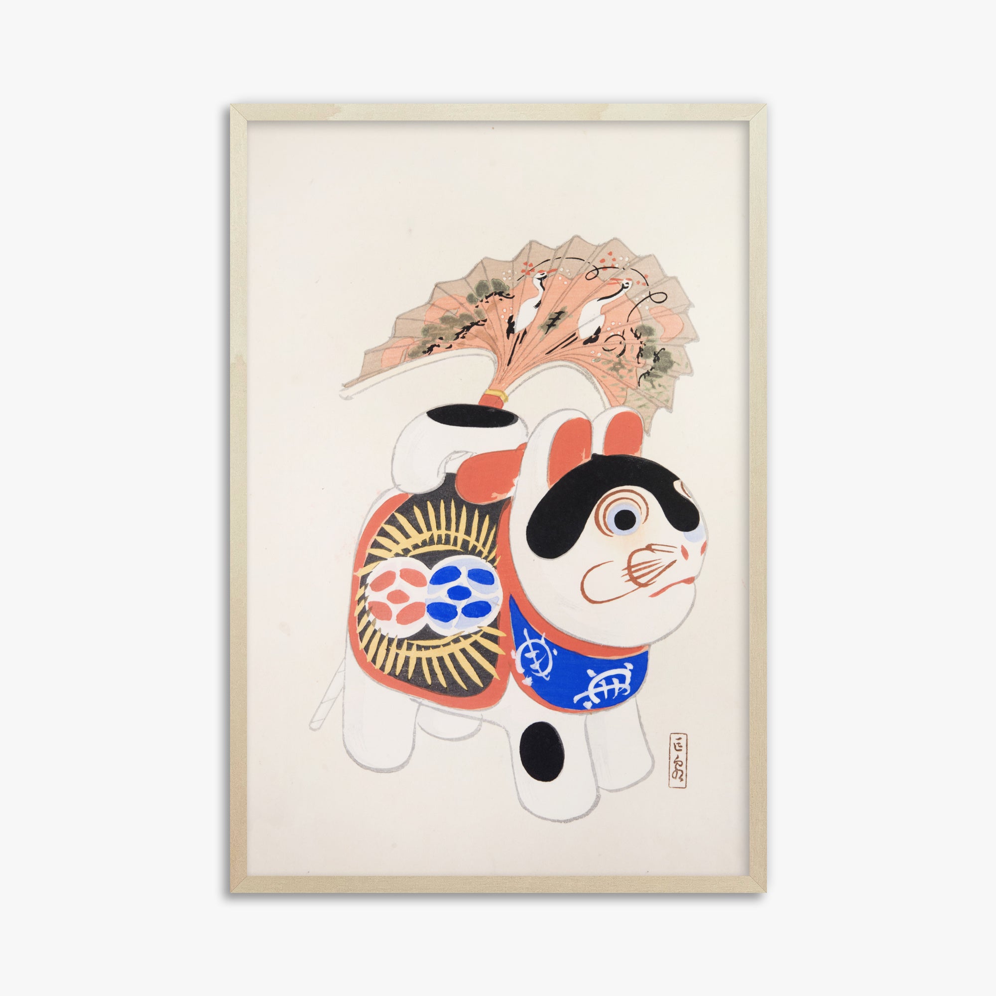 Kawasaki Kyosen: Kyosen’s Collected Illustrations of Japanese Toys Nr. 58 ("Lucky Guardian - Vintage Charm"), 61x91cm Framed Art Reproduction With Lime Wood Frame