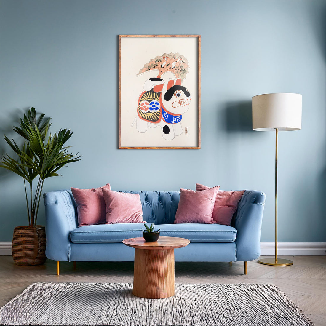 Kawasaki Kyosen: Kyosen’s Collected Illustrations of Japanese Toys Nr. 58 ("Lucky Guardian - Vintage Charm"), 50x70cm Framed Art Reproduction With Black Frame
