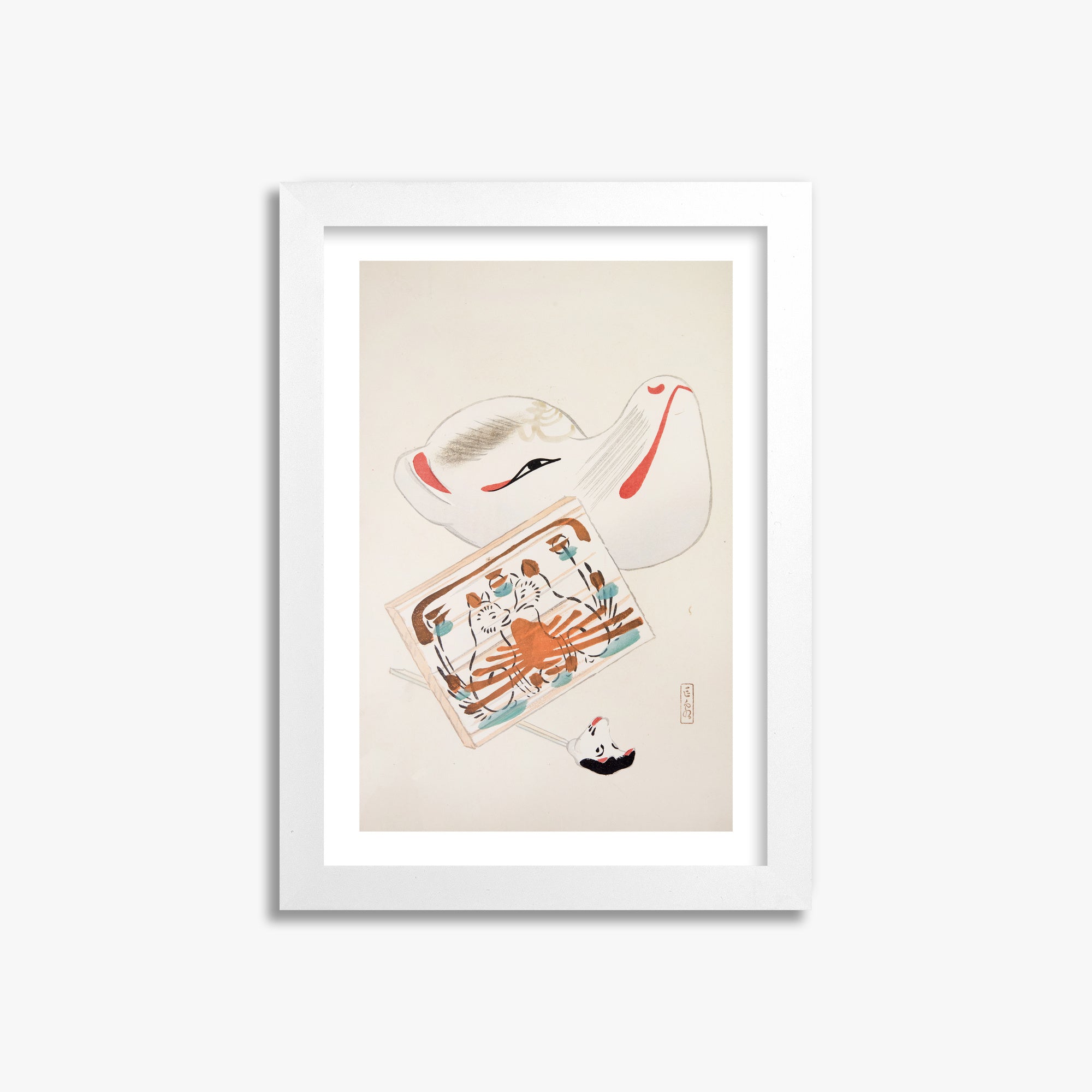 Kawasaki Kyosen: Kyosen’s Collected Illustrations of Japanese Toys Nr. 59 ("Serene Eastern Tranquility"), 21x30cm Whitek Framed Art Reproduction