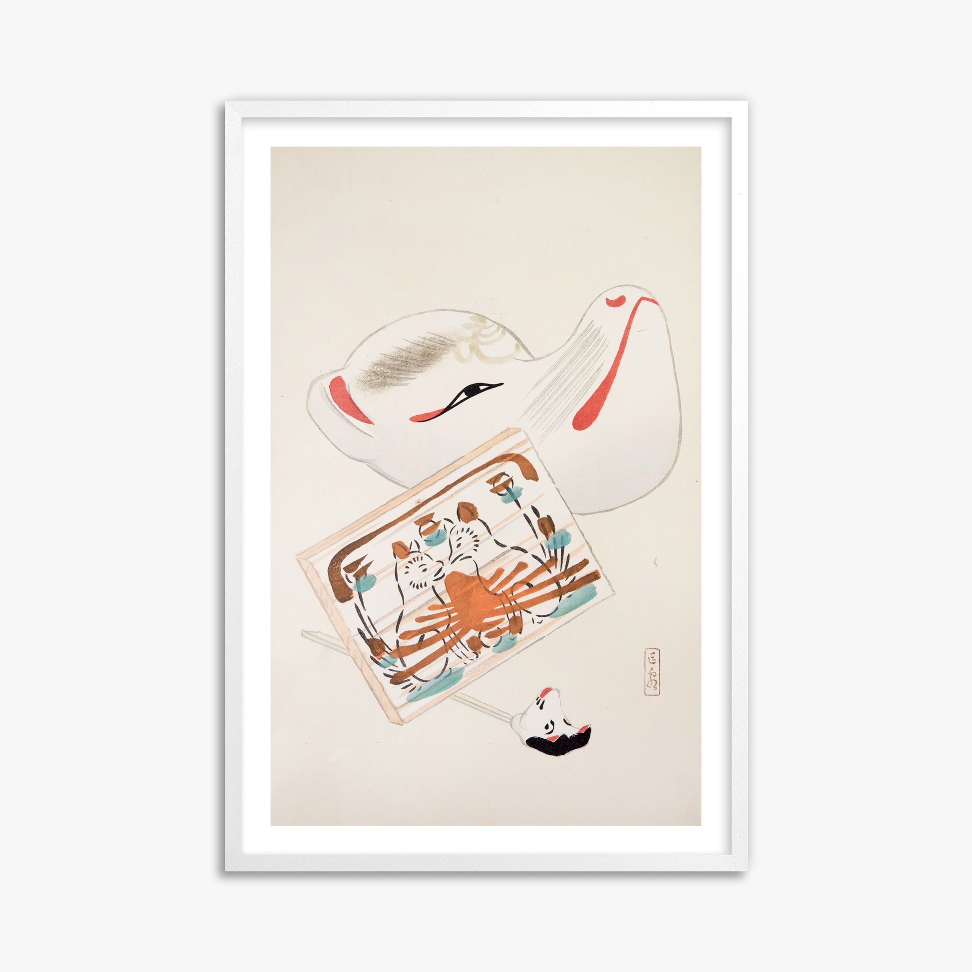 Kawasaki Kyosen: Kyosen’s Collected Illustrations of Japanese Toys Nr. 59 ("Serene Eastern Tranquility"), 61x91cm Whitek Framed Art Reproduction