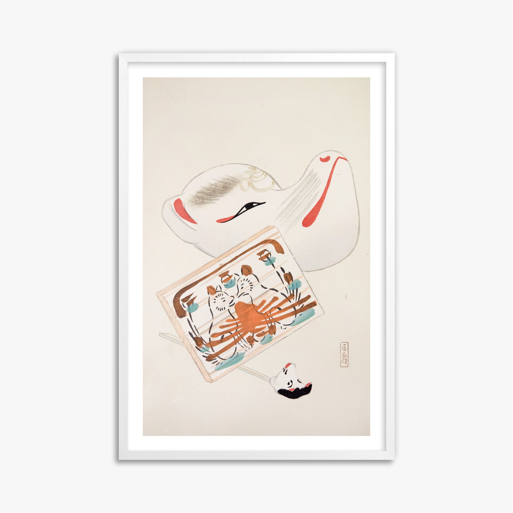 Kawasaki Kyosen: Kyosen’s Collected Illustrations of Japanese Toys Nr. 59 ("Serene Eastern Tranquility"), 61x91cm Whitek Framed Art Reproduction