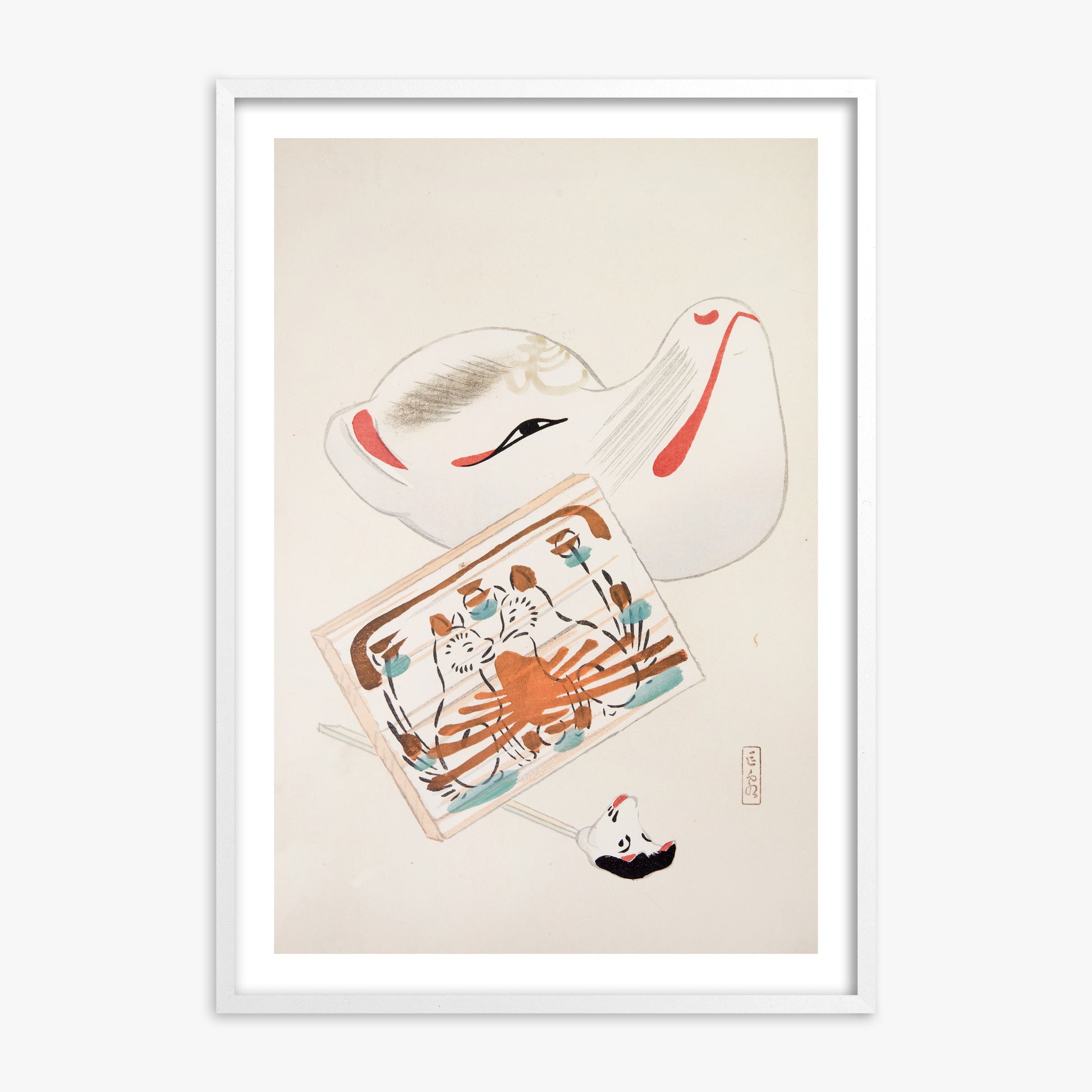 Kawasaki Kyosen: Kyosen’s Collected Illustrations of Japanese Toys Nr. 59 ("Serene Eastern Tranquility"), 70x100cm Whitek Framed Art Reproduction