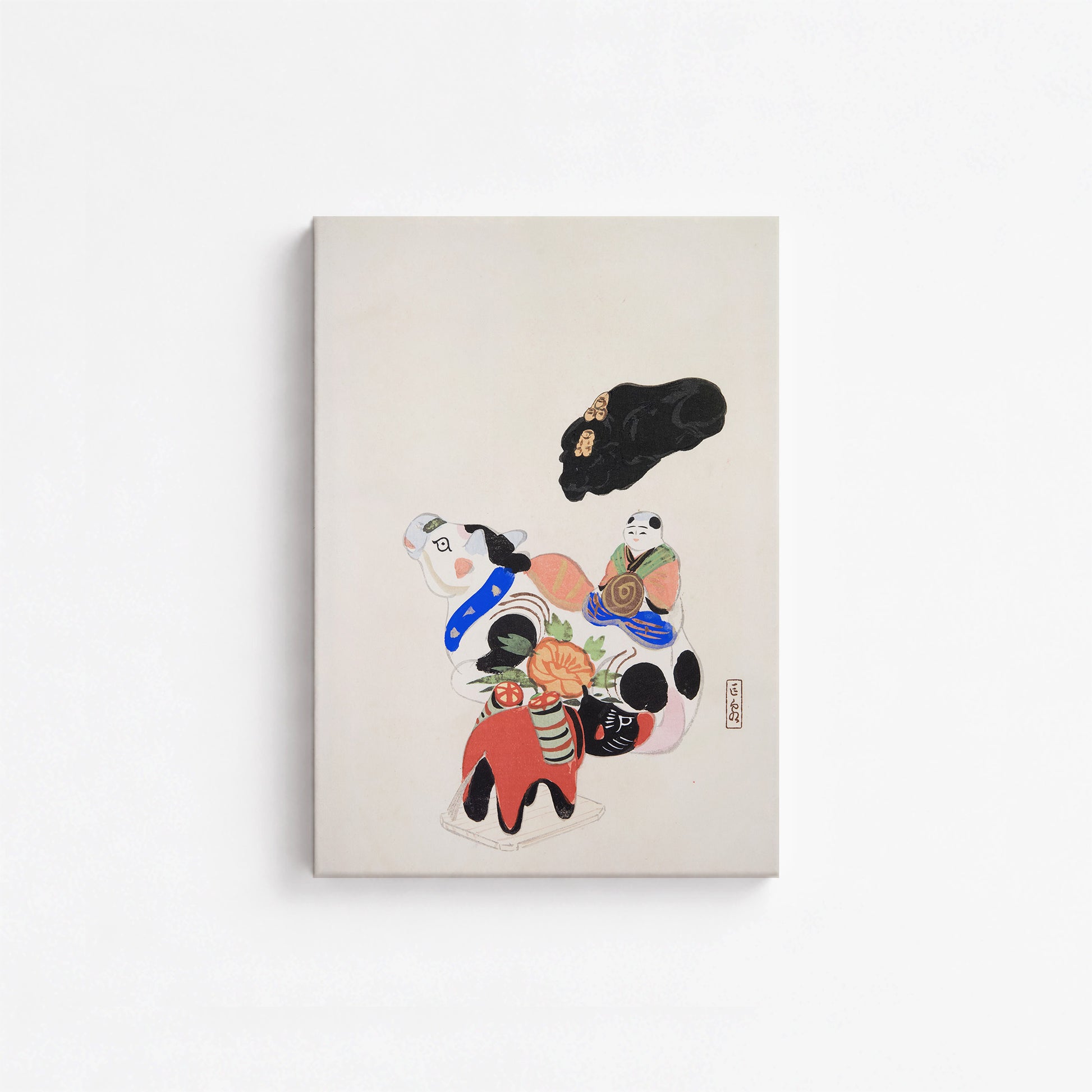 Kawasaki Kyosen: Kyosen’s Collected Illustrations of Japanese Toys Nr. 60 ("Eastern Charm: Folk Treasures"), 21x30cm Satin Canvas Art Reproduction