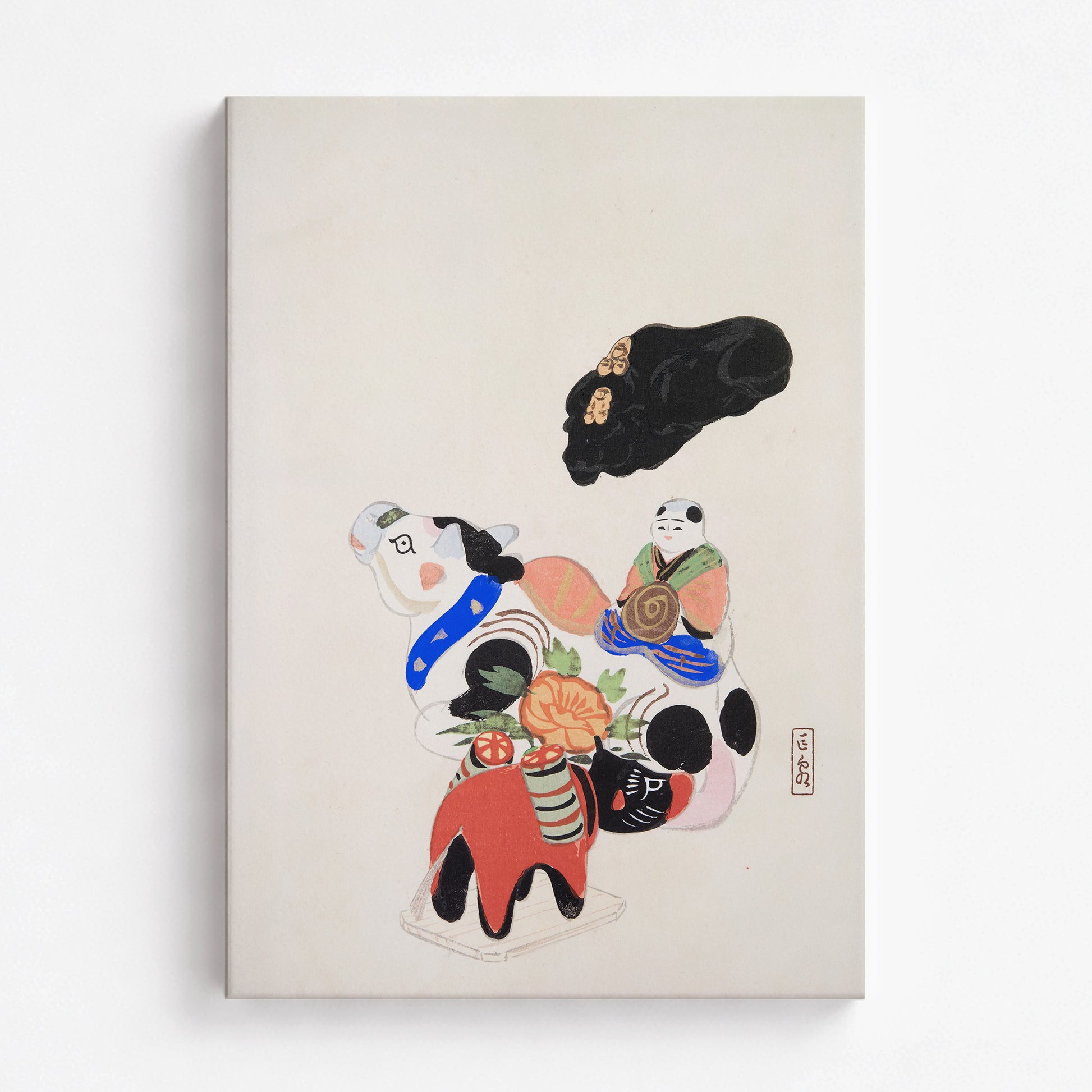 Kawasaki Kyosen: Kyosen’s Collected Illustrations of Japanese Toys Nr. 60 ("Eastern Charm: Folk Treasures"), 70x100cm Satin Canvas Art Reproduction