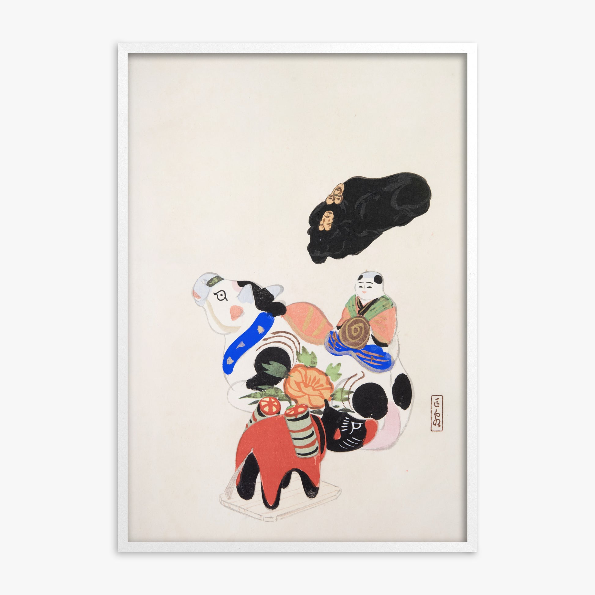 Kawasaki Kyosen: Kyosen’s Collected Illustrations of Japanese Toys Nr. 60 ("Eastern Charm: Folk Treasures"), White Framed Art Reproduction With White Frame