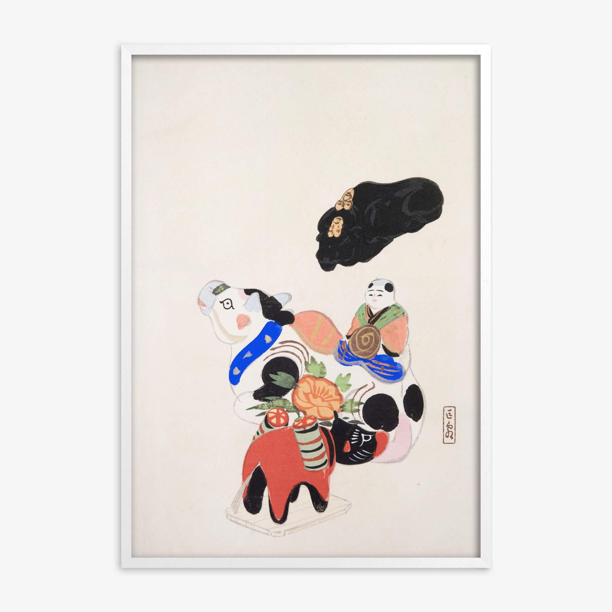 Kawasaki Kyosen: Kyosen’s Collected Illustrations of Japanese Toys Nr. 60 ("Eastern Charm: Folk Treasures"), White Framed Art Reproduction With White Frame