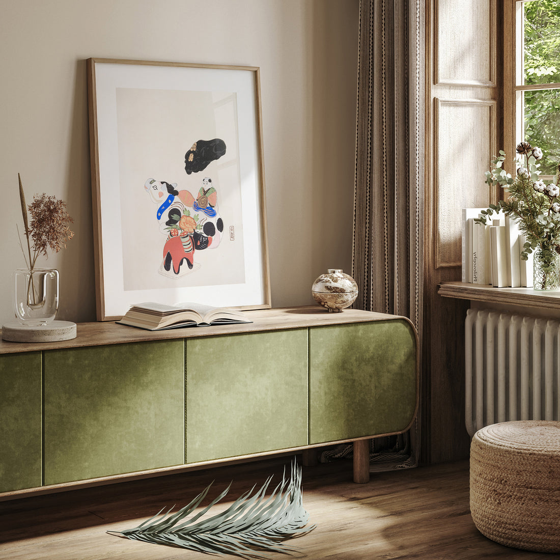 Kawasaki Kyosen: Kyosen’s Collected Illustrations of Japanese Toys Nr. 60 ("Eastern Charm: Folk Treasures"), 50x70cm Framed Art Reproduction With Black Frame