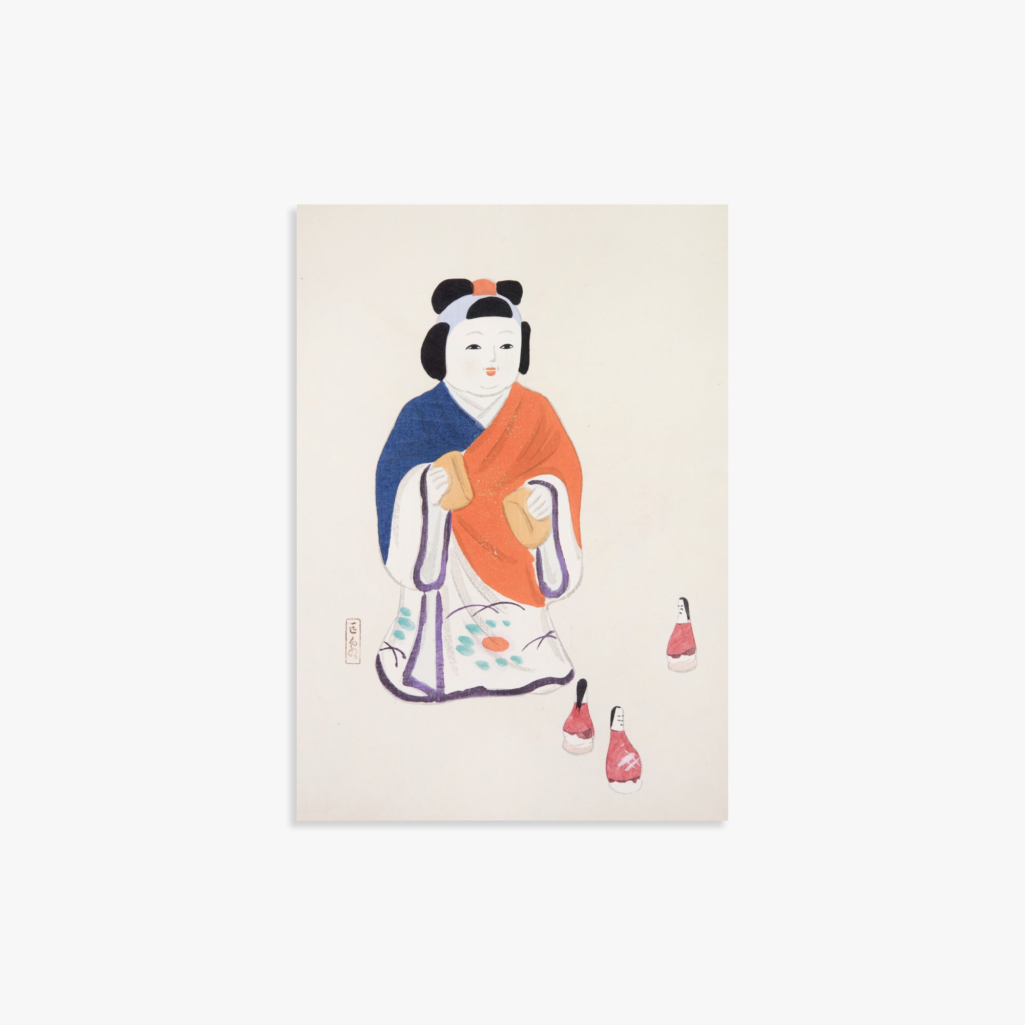 Kawasaki Kyosen: Kyosen’s Collected Illustrations of Japanese Toys Nr. 63 ("Serene Heritage Doll"), 21x30cm Art Reproduction Unframed