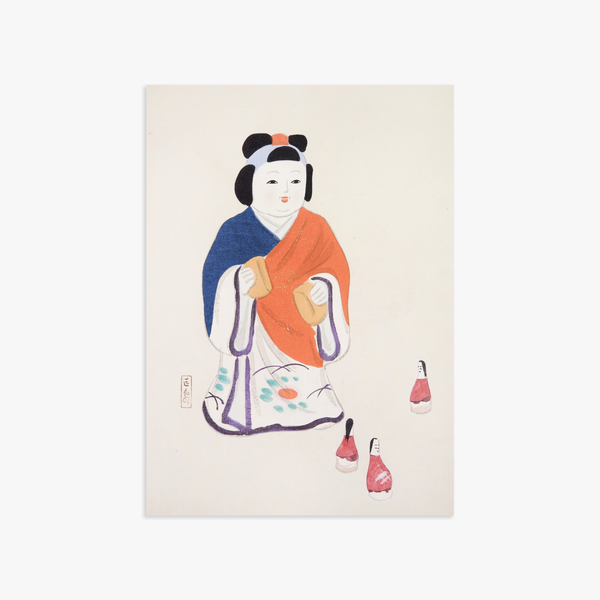 Kawasaki Kyosen: Kyosen’s Collected Illustrations of Japanese Toys Nr. 63 ("Serene Heritage Doll"), 50x70cm Art Reproduction Unframed
