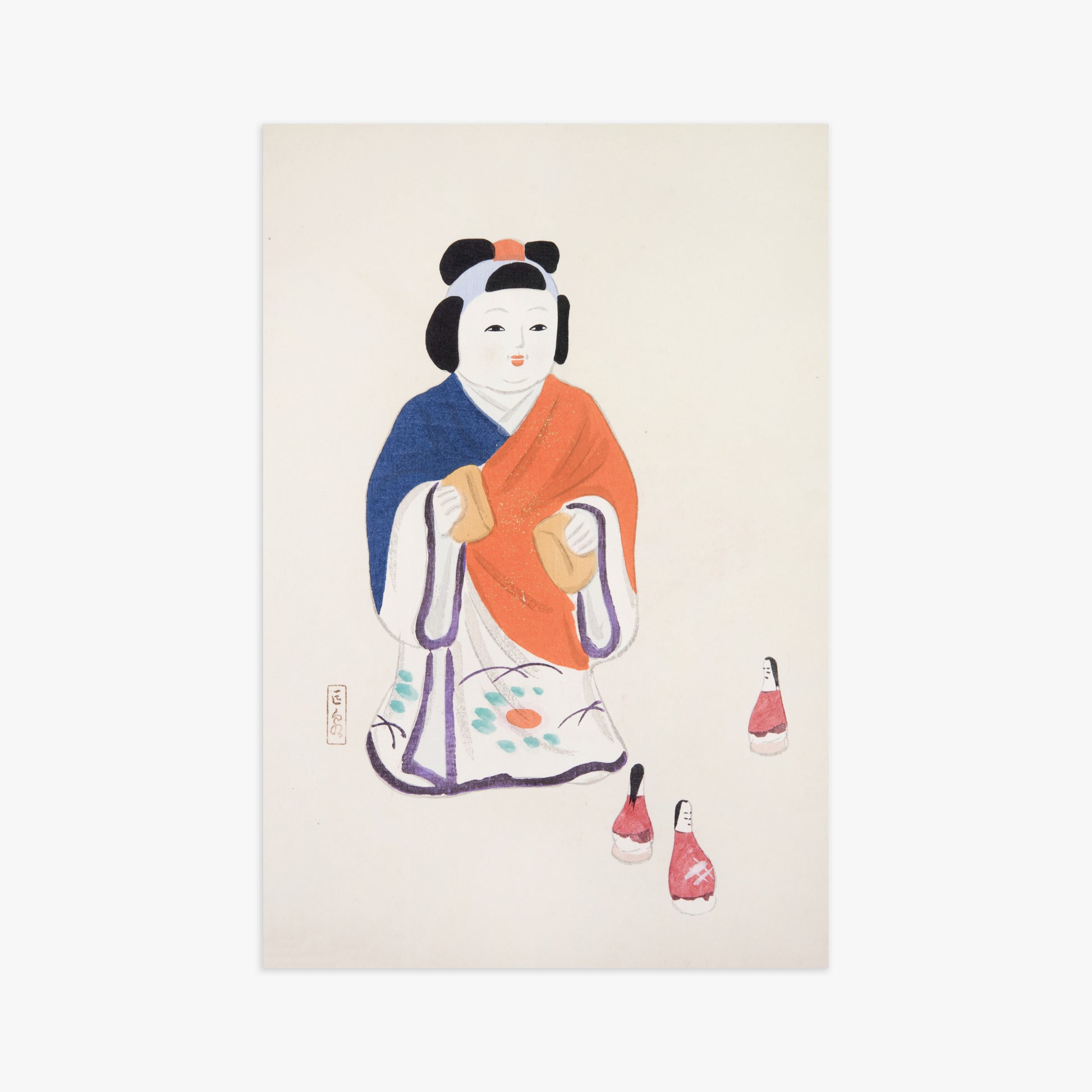 Kawasaki Kyosen: Kyosen’s Collected Illustrations of Japanese Toys Nr. 63 ("Serene Heritage Doll"), 61x91cm Art Reproduction Unframed