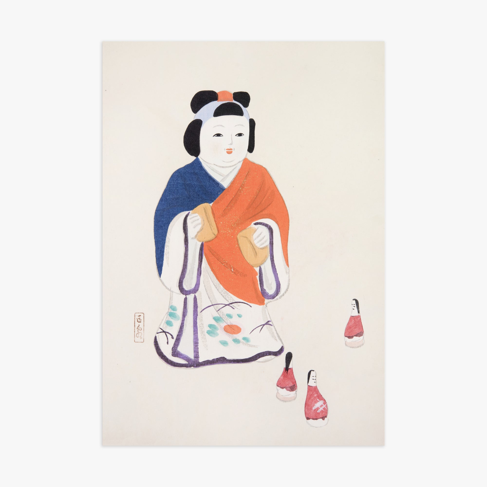 Kawasaki Kyosen: Kyosen’s Collected Illustrations of Japanese Toys Nr. 63 ("Serene Heritage Doll"), 70x100cm Art Reproduction Unframed