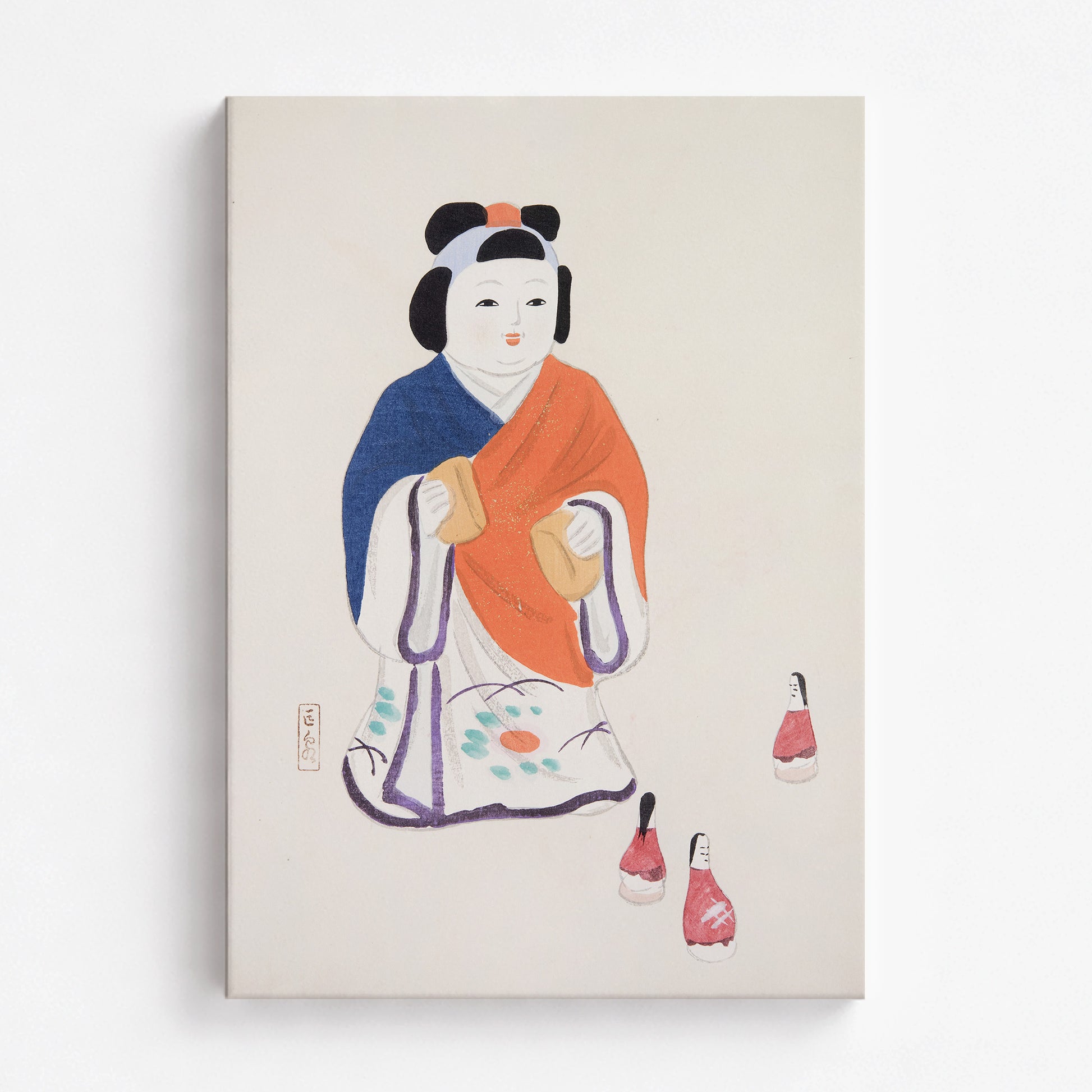Kawasaki Kyosen: Kyosen’s Collected Illustrations of Japanese Toys Nr. 63 ("Serene Heritage Doll"), 70x100cm Satin Canvas Art Reproduction