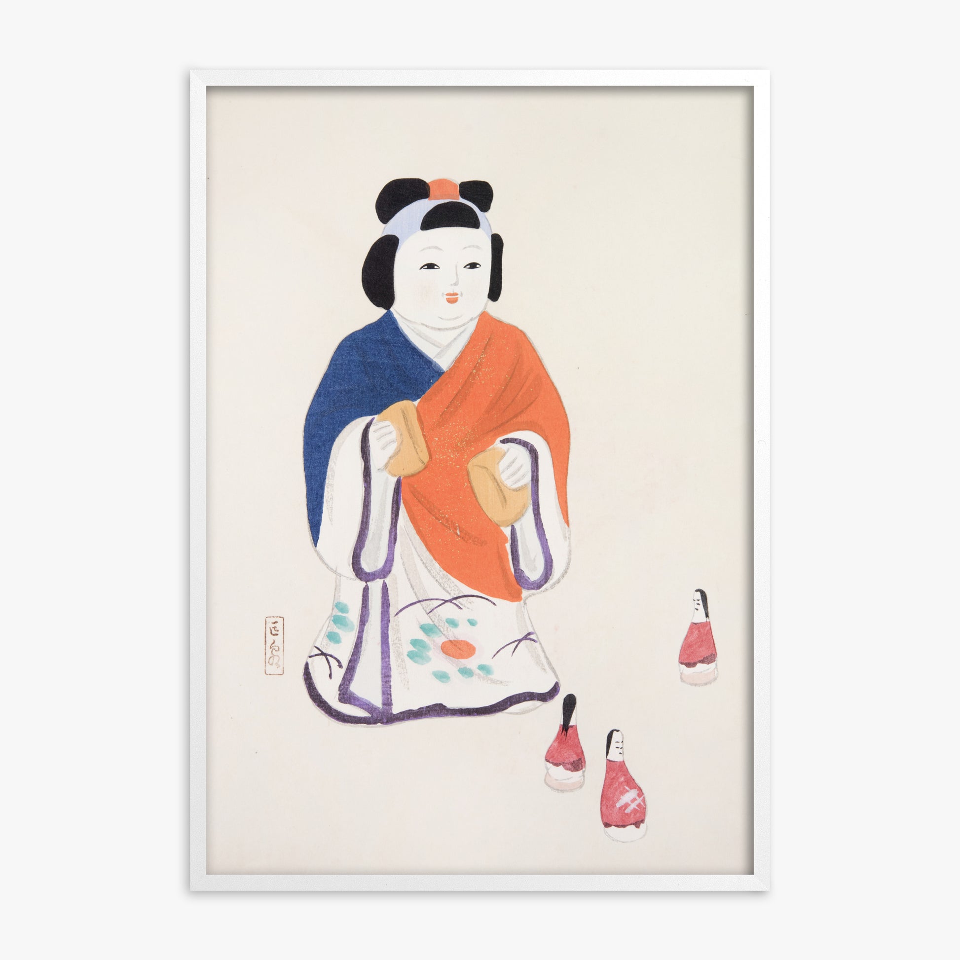 Kawasaki Kyosen: Kyosen’s Collected Illustrations of Japanese Toys Nr. 63 ("Serene Heritage Doll"), White Framed Art Reproduction With White Frame