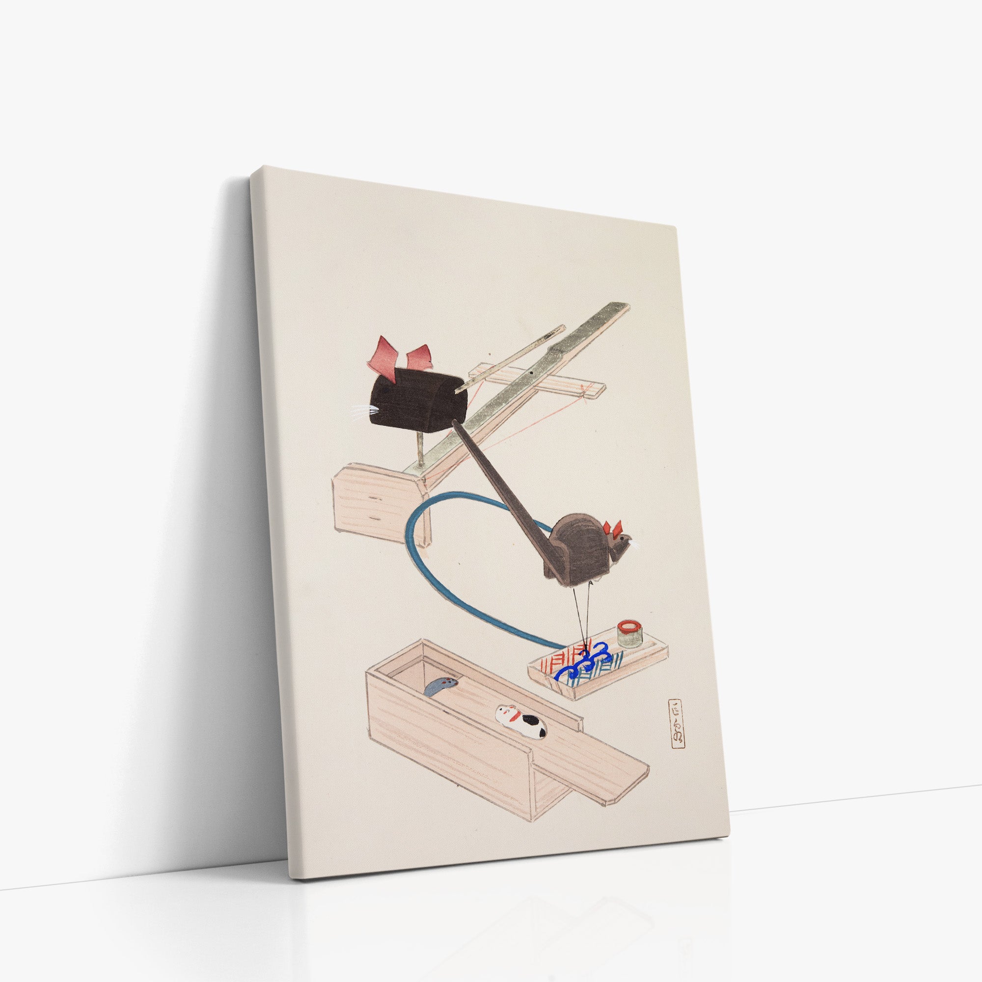 Kawasaki Kyosen’s Collected Illustrations of Japanese Toys No. 64 ("Japanese Mousetrap Game"), Vintage Japanese Wall Art Print - Japanese Po