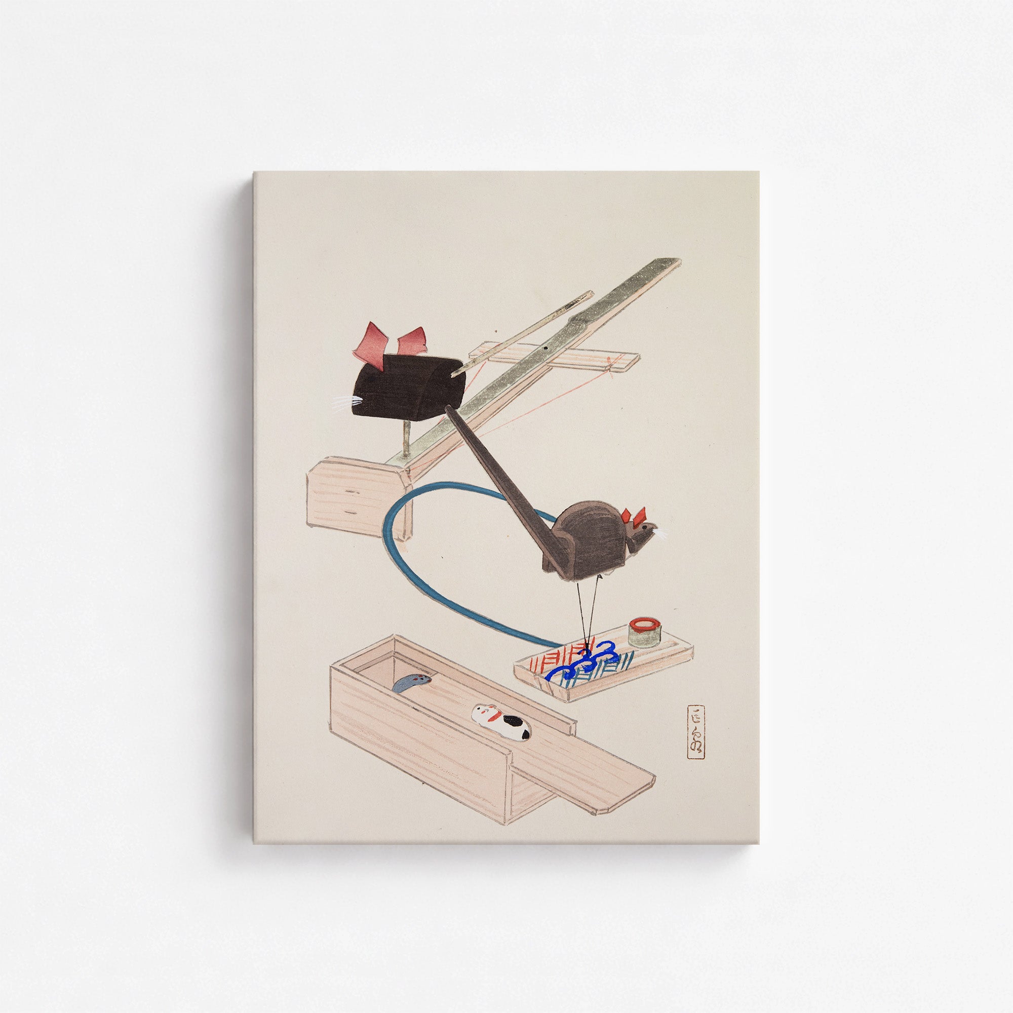Kawasaki Kyosen’s Collected Illustrations of Japanese Toys No. 64 ("Japanese Mousetrap Game"), Vintage Japanese Wall Art Print - Japanese Po
