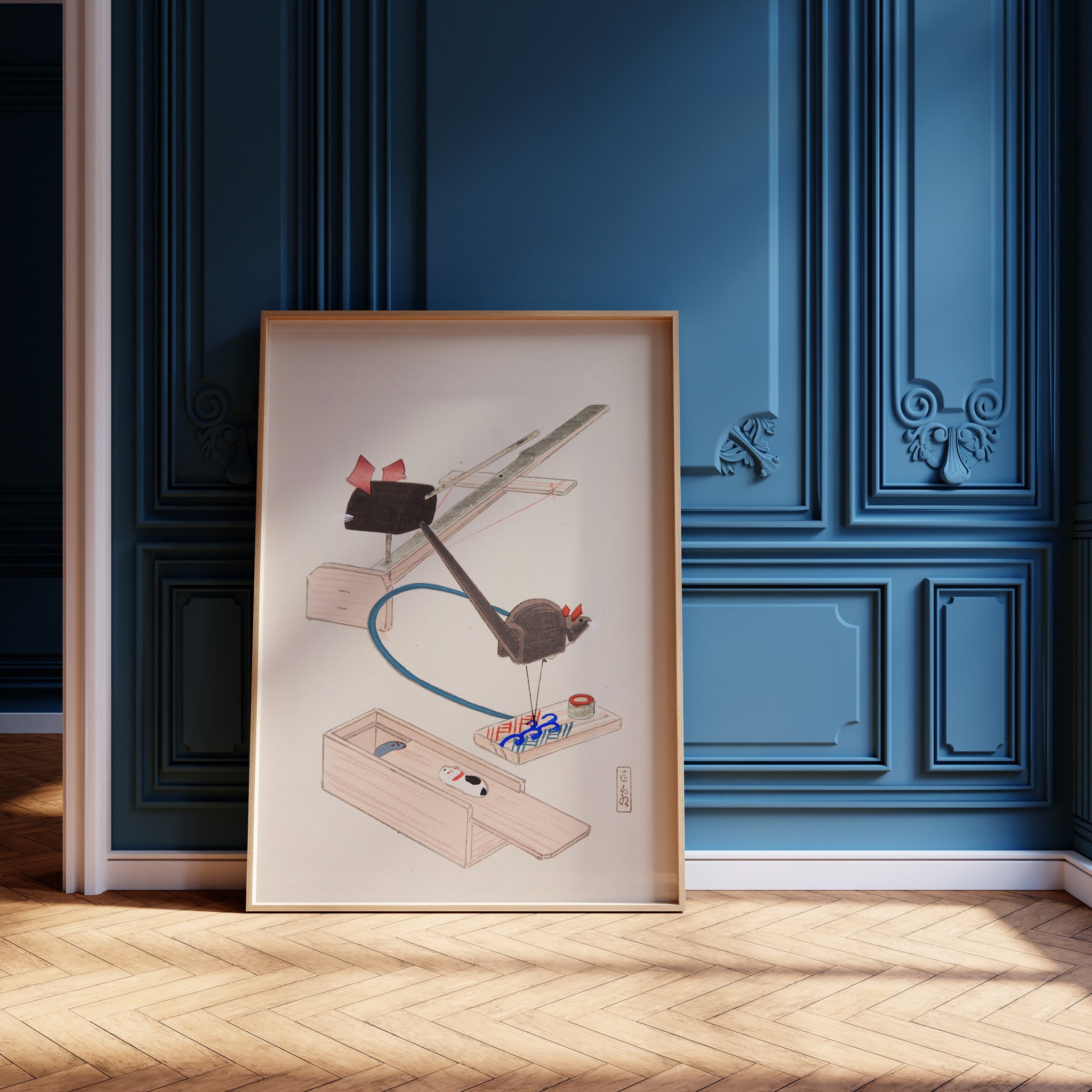 Design Concept No. 12 for Kawasaki Kyosen: Kyosen’s Collected Illustrations of Japanese Toys Nr. 64 ("Japanese Mousetrap Game") Japanese Wall Art