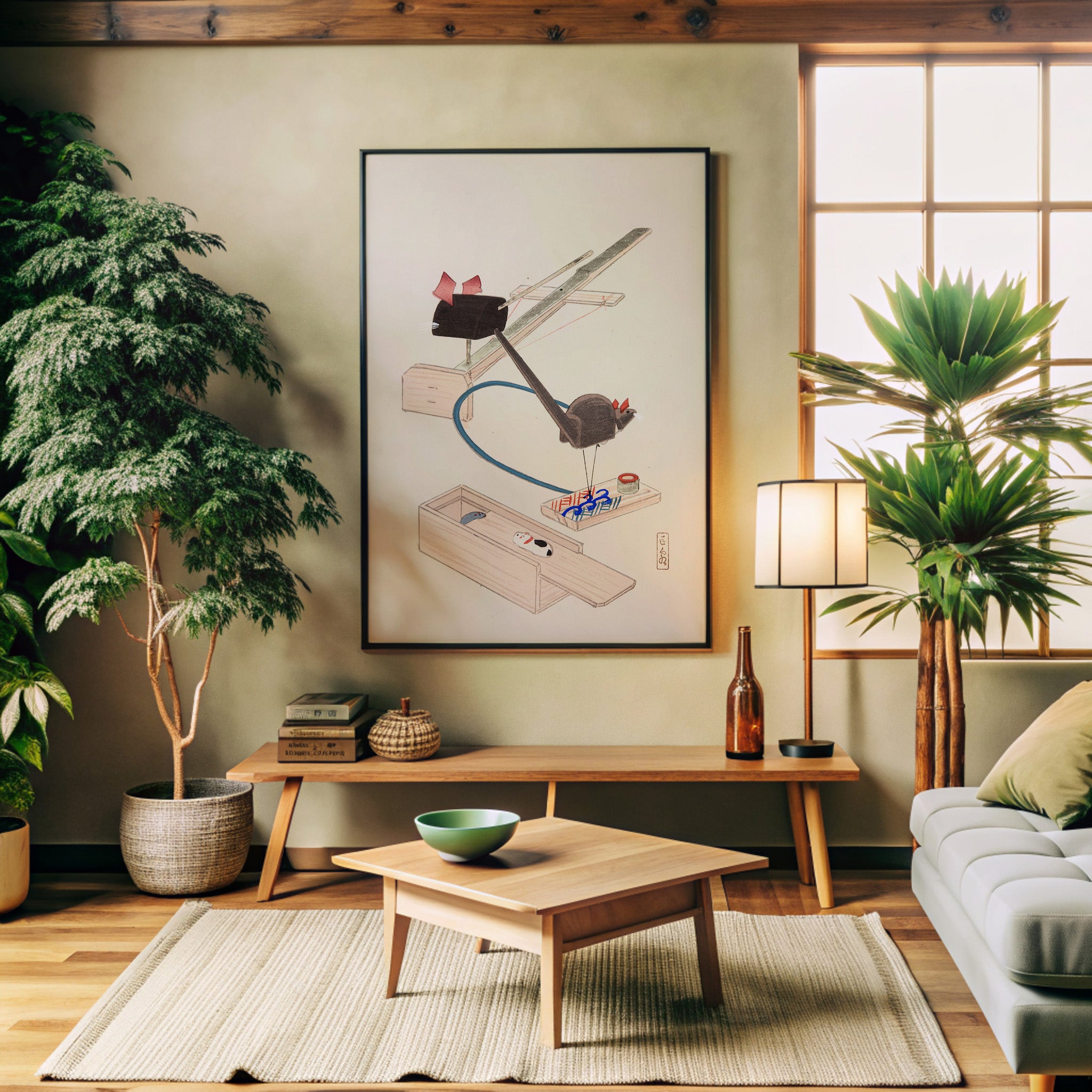 Design Concept No. 32 for Kawasaki Kyosen: Kyosen’s Collected Illustrations of Japanese Toys Nr. 64 ("Japanese Mousetrap Game") Japanese Wall Art