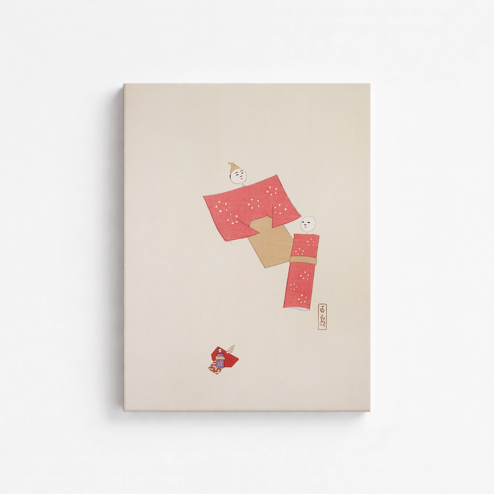 Kawasaki Kyosen’s Collected Illustrations of Japanese Toys No. 66 ("Blushing Twin Paper Dolls"), Vintage Japanese Wall Art Print - Japanese