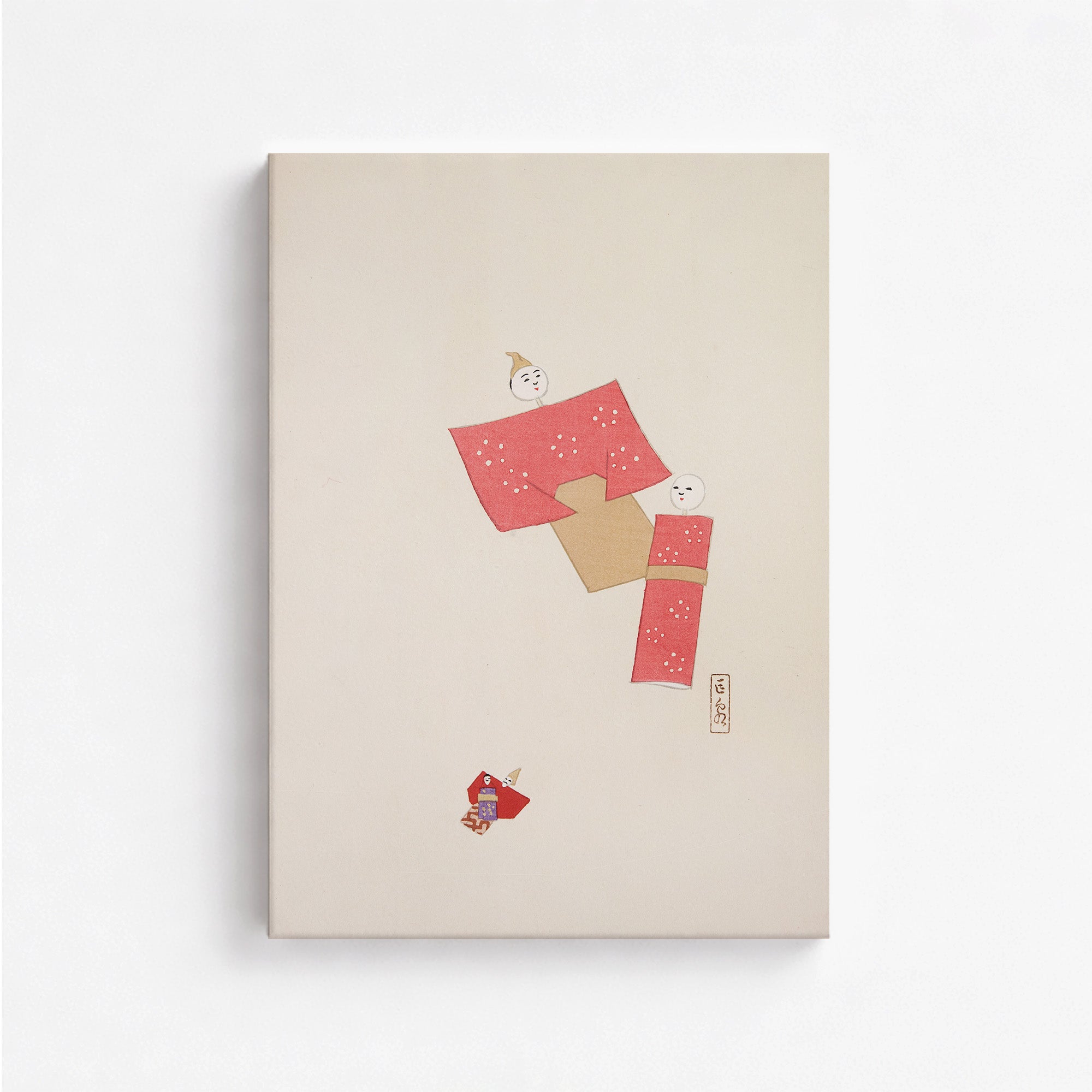 Kawasaki Kyosen’s Collected Illustrations of Japanese Toys No. 66 ("Blushing Twin Paper Dolls"), Vintage Japanese Wall Art Print - Japanese