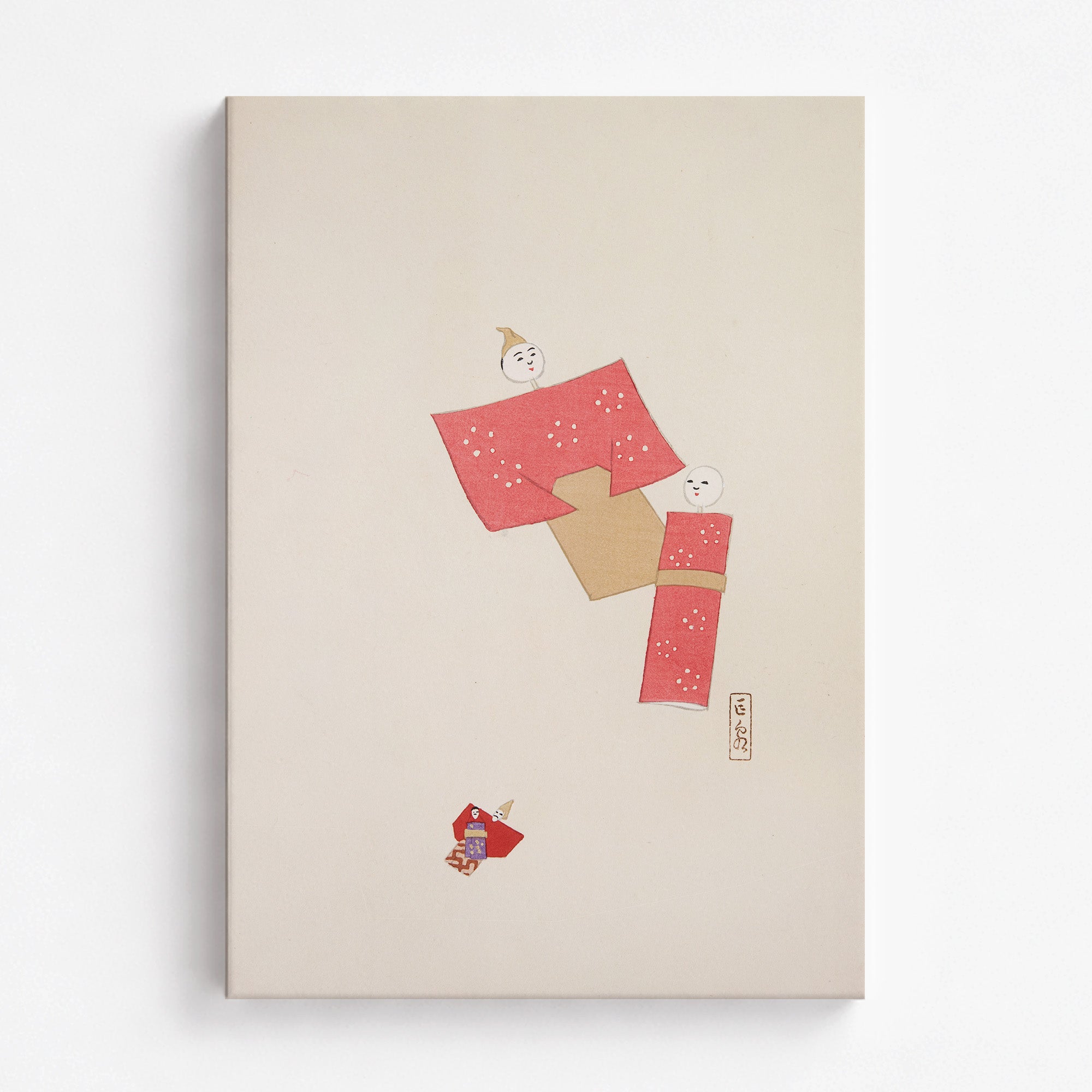 Kawasaki Kyosen’s Collected Illustrations of Japanese Toys No. 66 ("Blushing Twin Paper Dolls"), Vintage Japanese Wall Art Print - Japanese