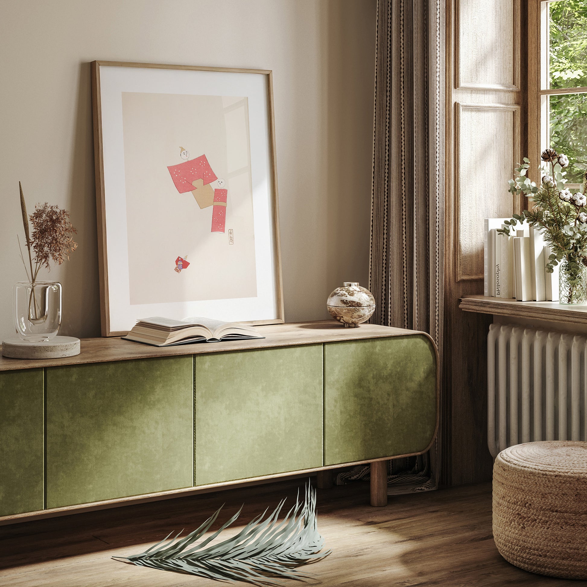 Design Concept No. 23 for Kawasaki Kyosen: Kyosen’s Collected Illustrations of Japanese Toys Nr. 66 ("Blushing Twin Paper Dolls") Japanese Wall Art