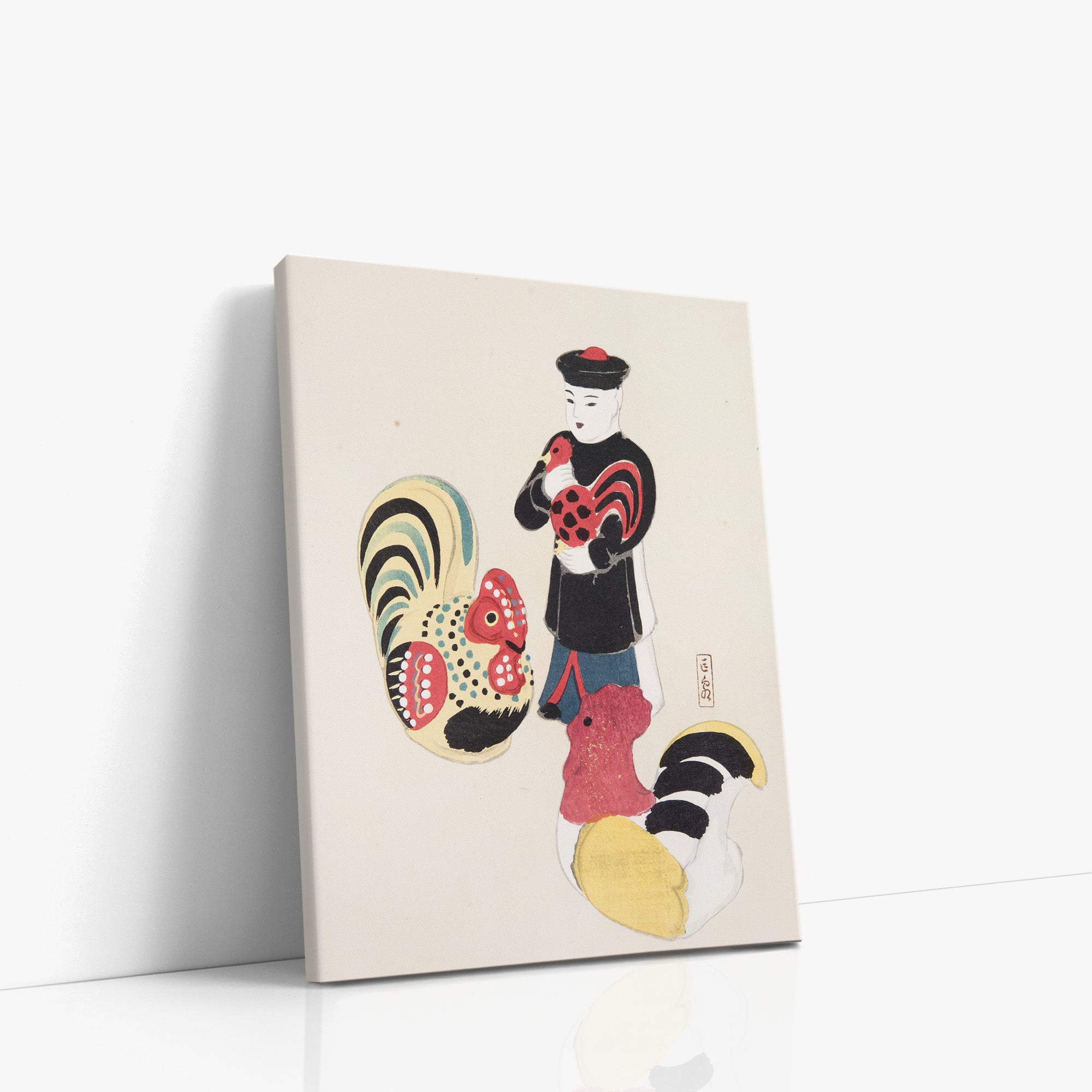Kyosen’s Collected Illustrations of Japanese Toys Nr. 67 ("Rooster & Keeper Ensemble")